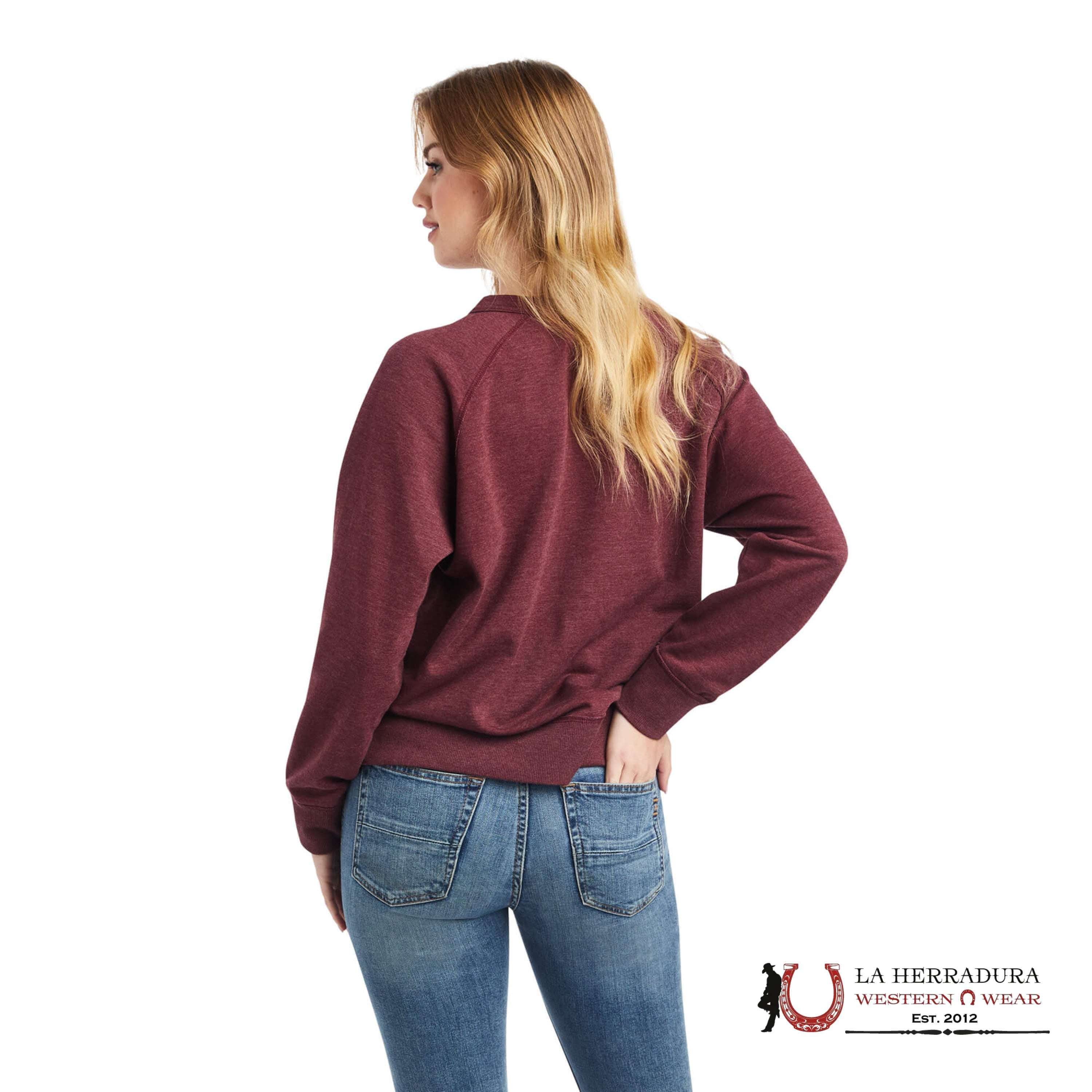 ARIAT WOMEN RIDE CREW SWEATSHIRT MAROON BANNER 10042311 ROPA MUJERES