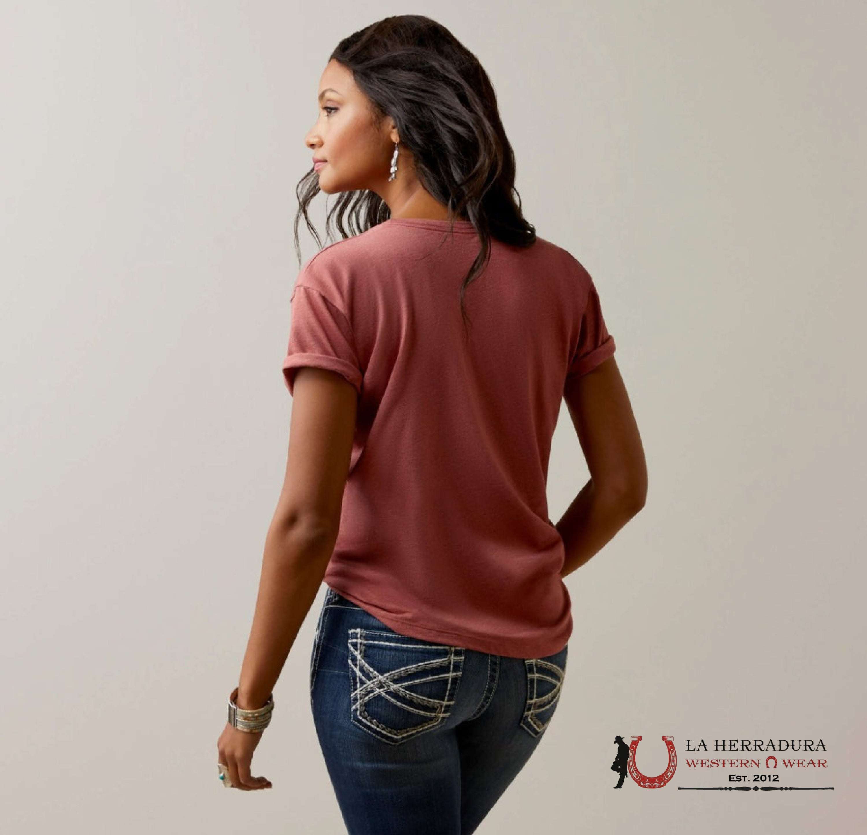 ARIAT WOMEN T- SHIRT BARNYARD RED CLAY HEATHER 10045445 ROPA MUJERES