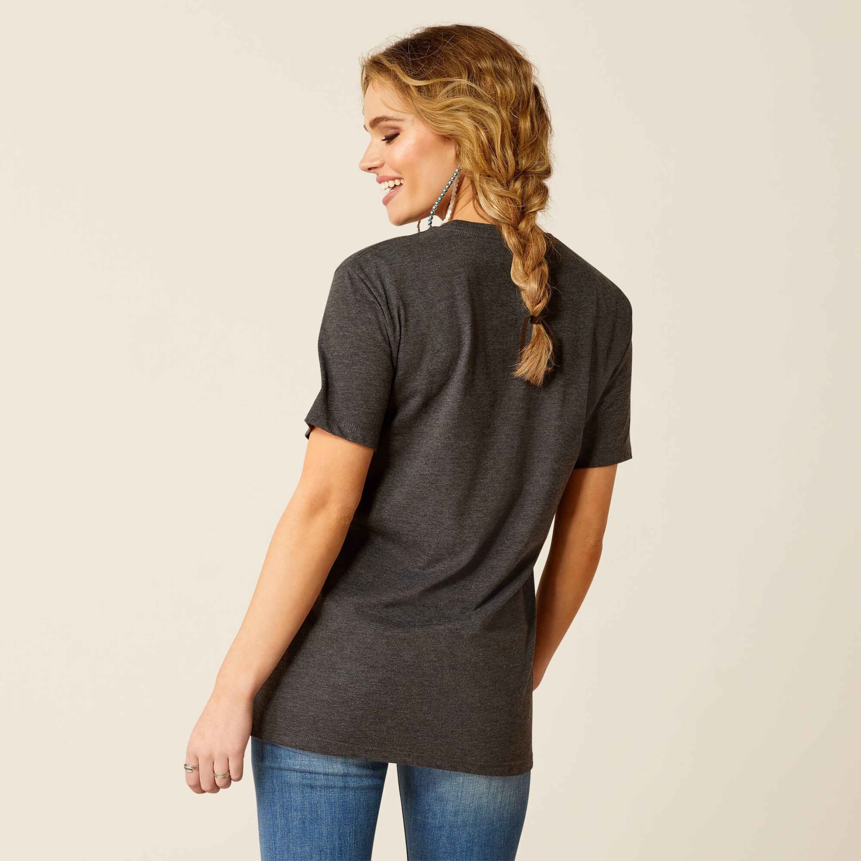 ARIAT WOMEN T-SHIRT BARREL BEAUTY CHARCOAL HEATHER 10052028 ROPA MUJERES