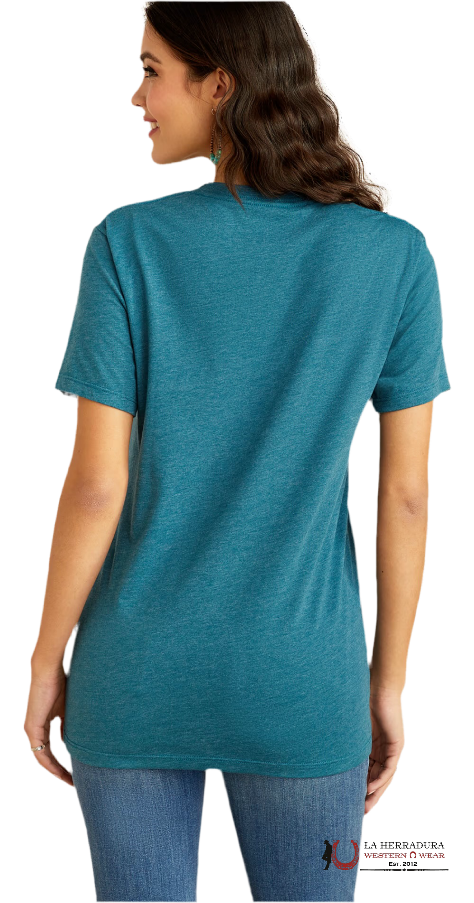 Ariat Women Bison Ranch Short Sleeve Deep Sea Heather Ropa Mujeres