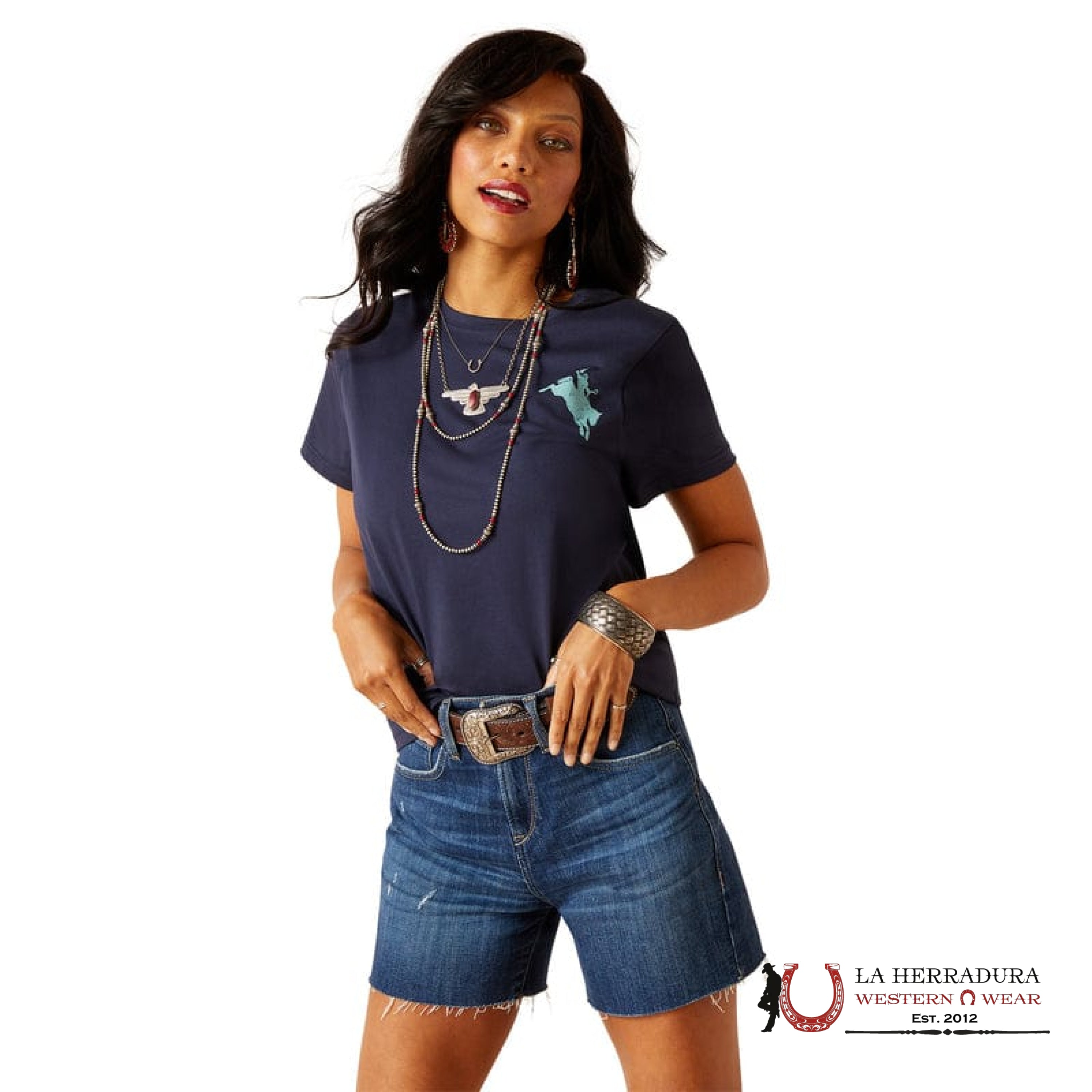 ARIAT WOMEN T-SHIRT BRONCO NAVY SHORT SLEEVE 10048644 ROPA MUJERES