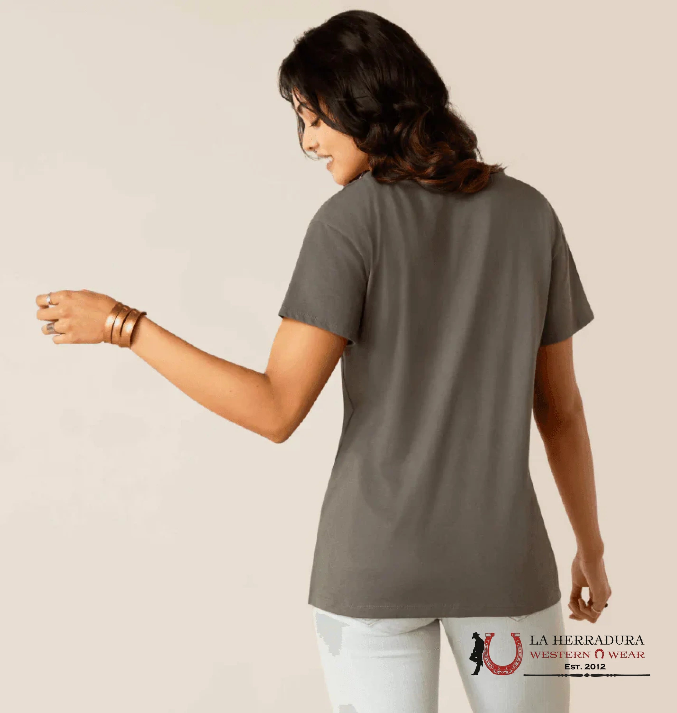 ARIAT WOMEN T-SHIRT BUCKLE UP GRAPHITE 10051440 ROPA MUJERES