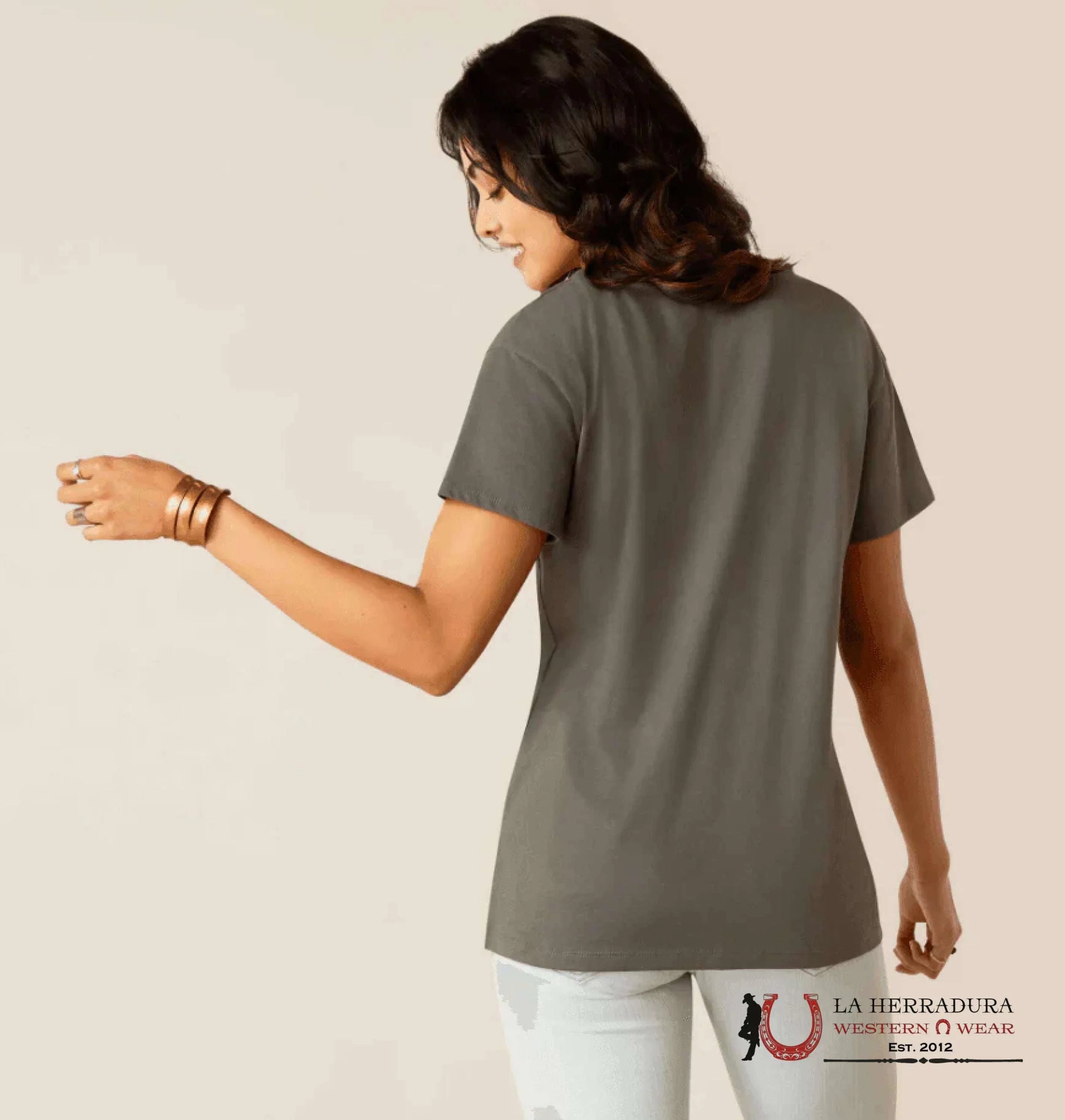 ARIAT WOMEN T-SHIRT BUCKLE UP GRAPHITE 10051440 ROPA MUJERES