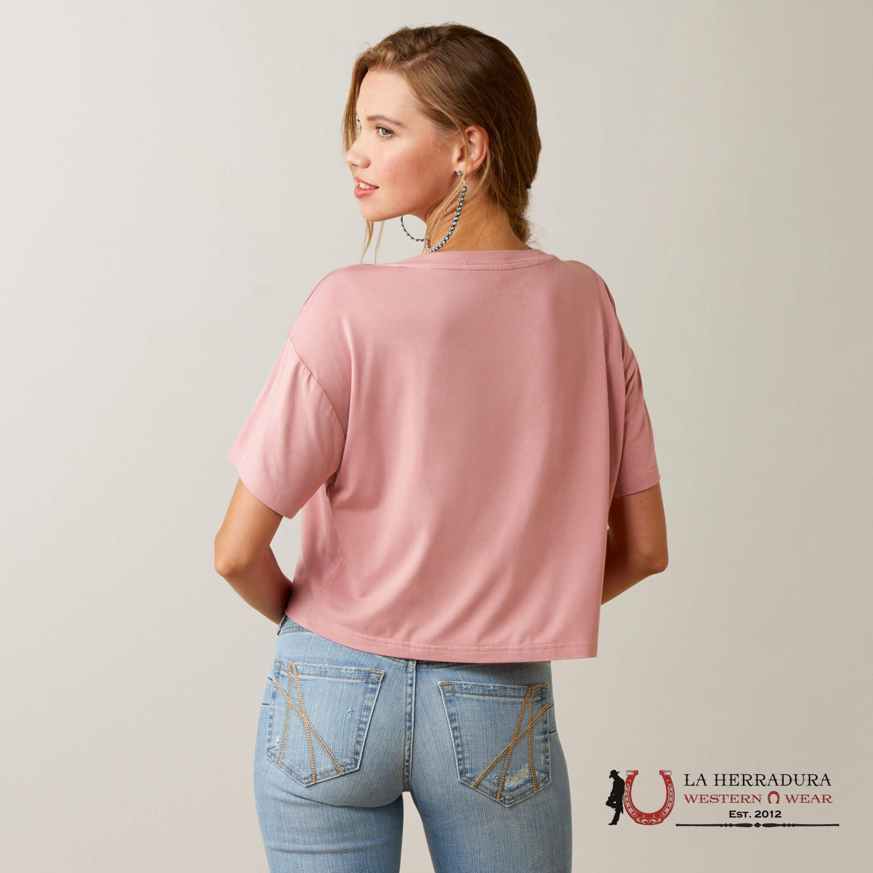 ARIAT WOMEN T-SHIRT BUFFALO RISSING ISLAND BLUSH CROP TOP 10044930 ROPA MUJERES