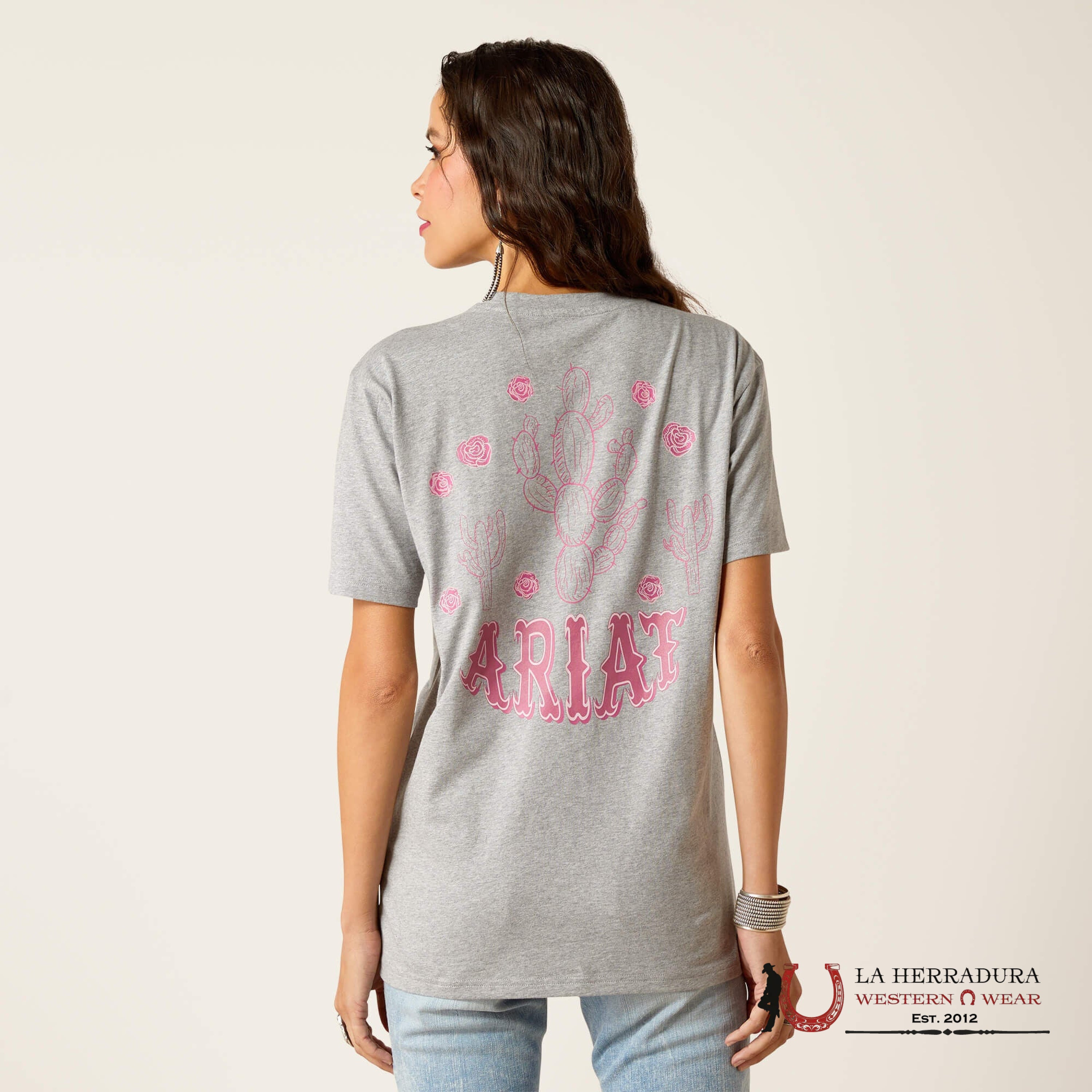 ARIAT WOMEN T-SHIRT CACTUS ROSE HEATHER GREY 10051496 ROPA MUJERES