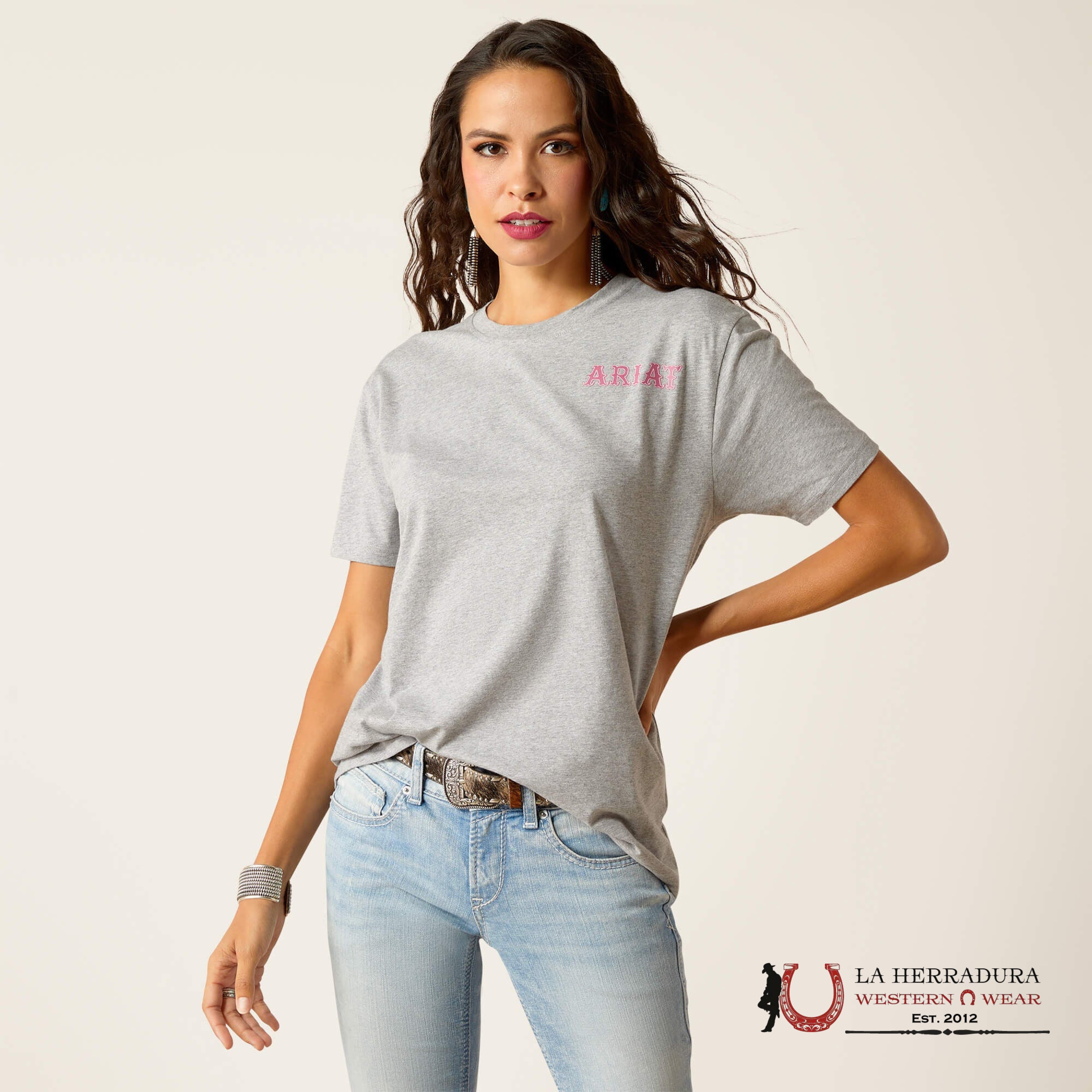 ARIAT WOMEN T-SHIRT CACTUS ROSE HEATHER GREY 10051496 ROPA MUJERES