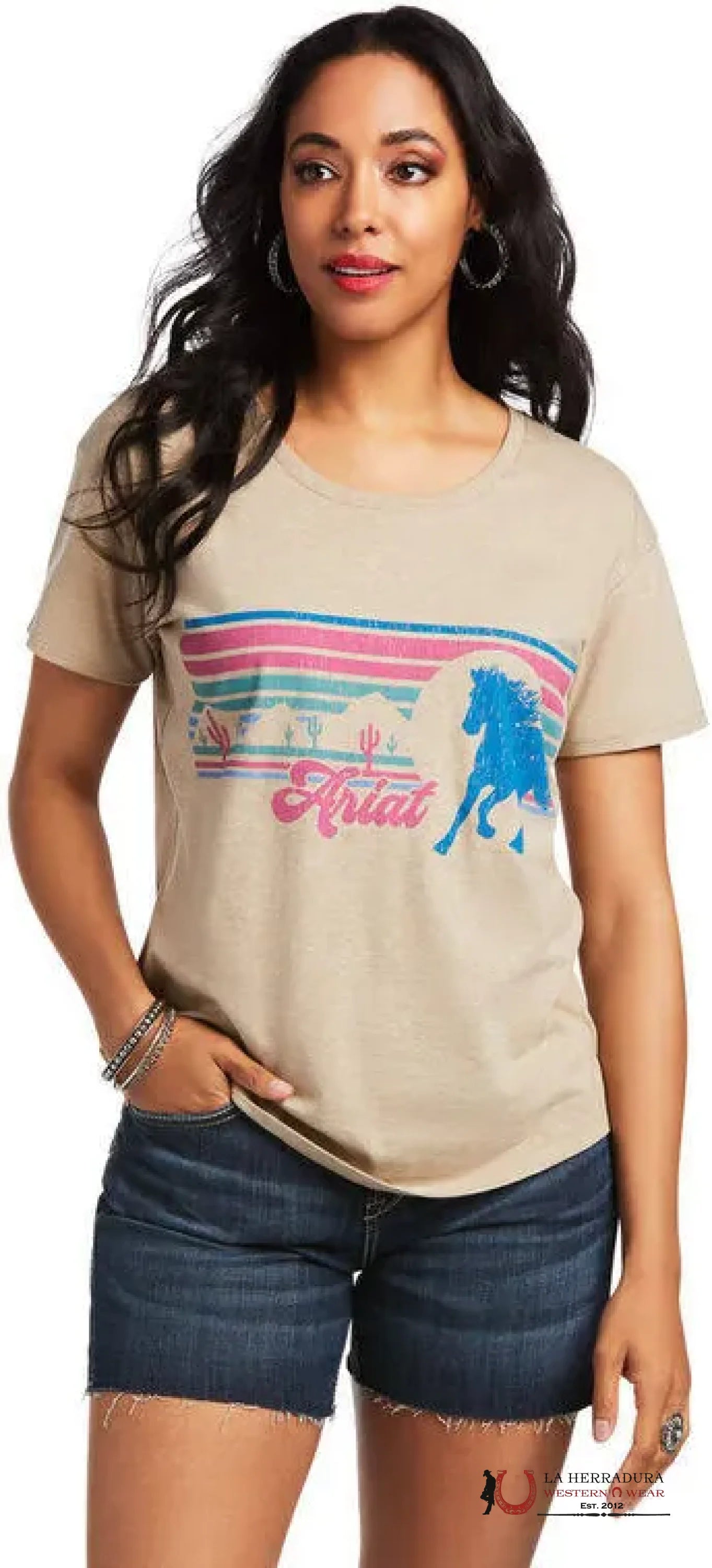 ARIAT WOMEN T-SHIRT DESERT WILD OATMEAL HEATHER 10039971 ROPA MUJERES