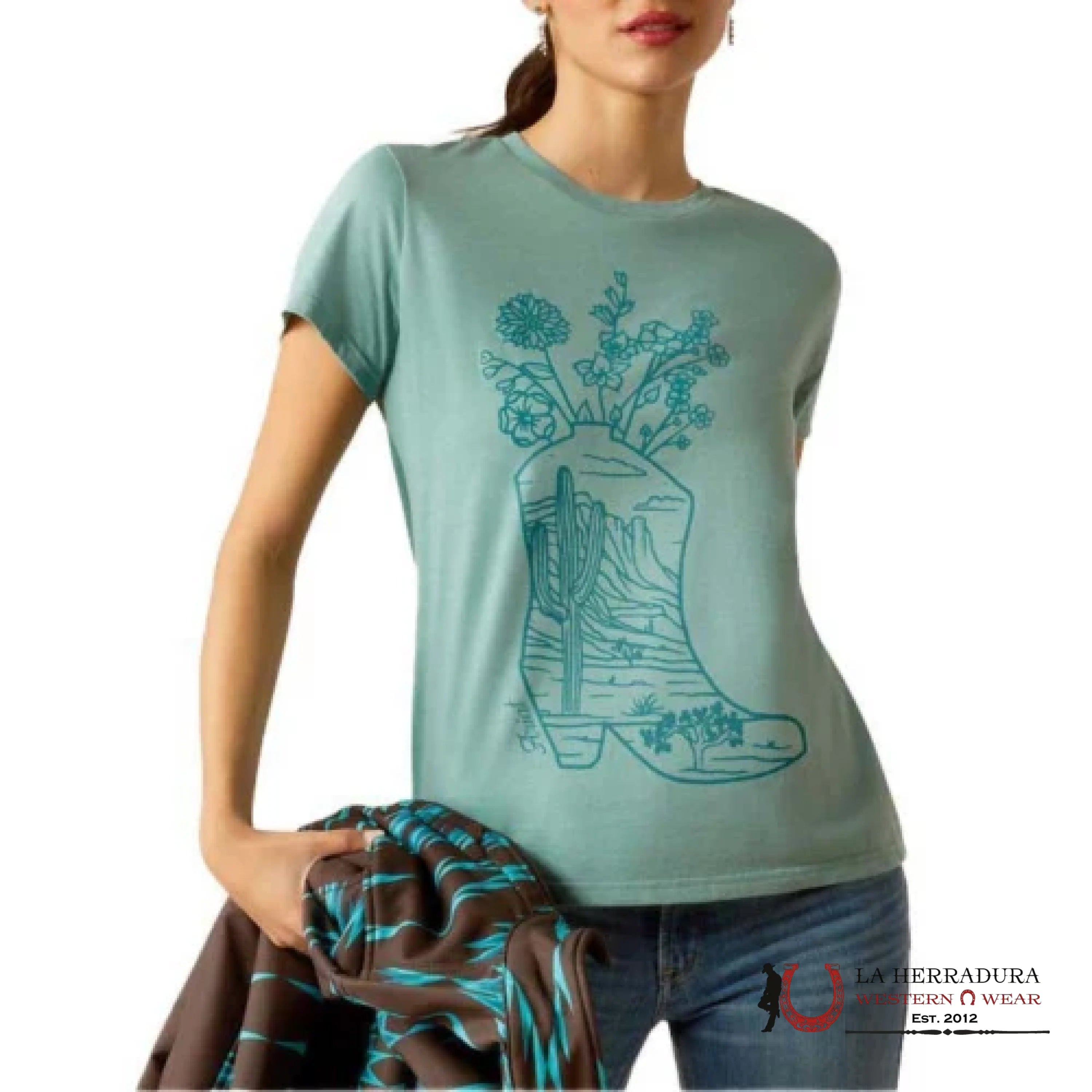 Ariat Women Garden Boots Short Sleeve Ocean Blue Heather Ropa Mujeres