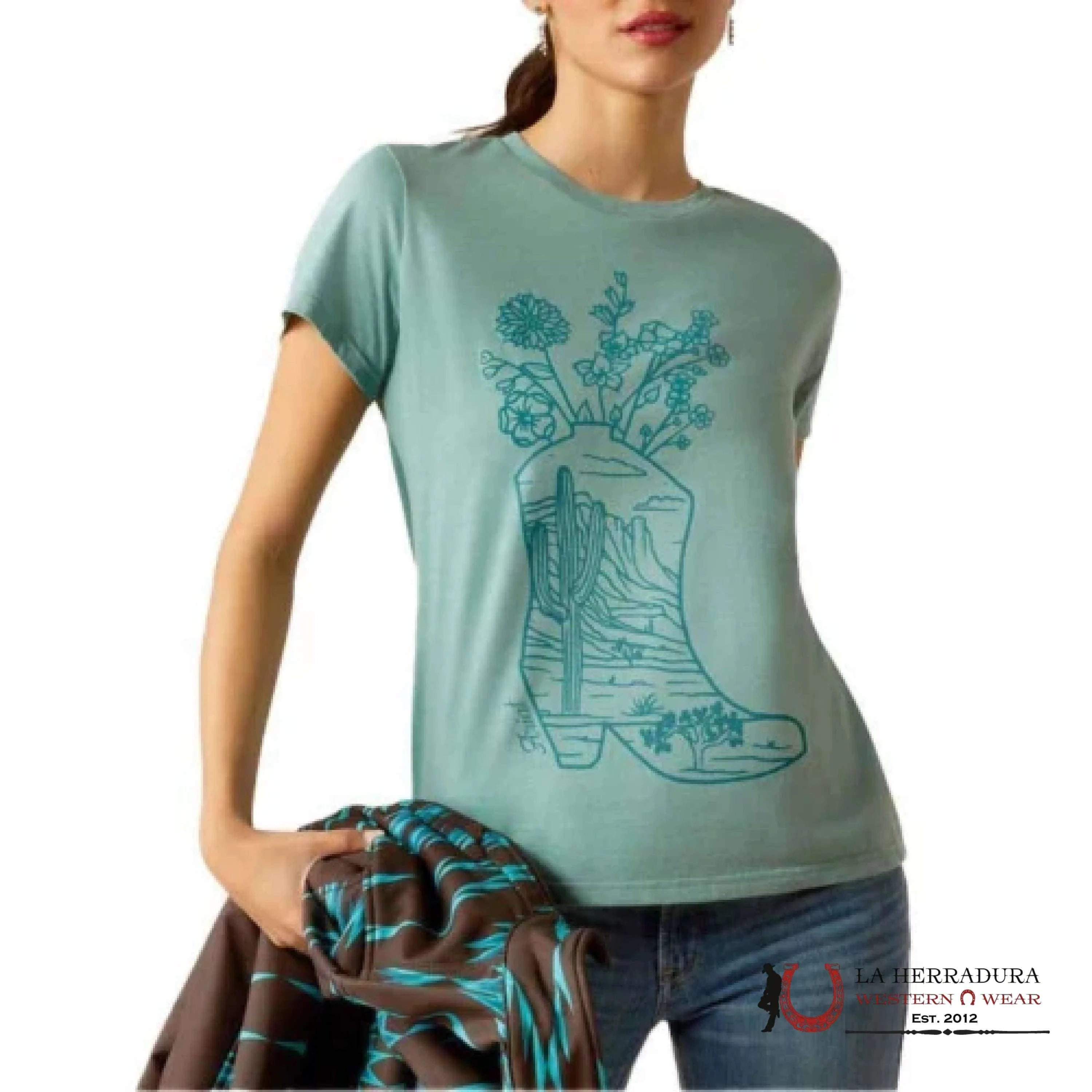 Ariat Women Garden Boots Short Sleeve Ocean Blue Heather Ropa Mujeres