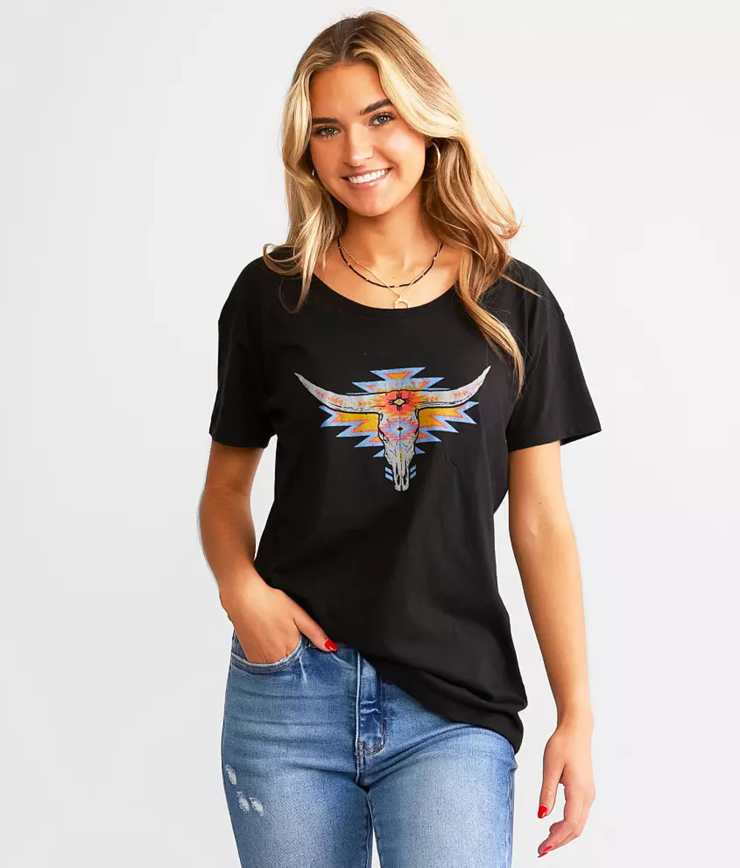 ARIAT WOMEN T-SHIRT GEO SKULL BLACK 10047602 ROPA MUJERES