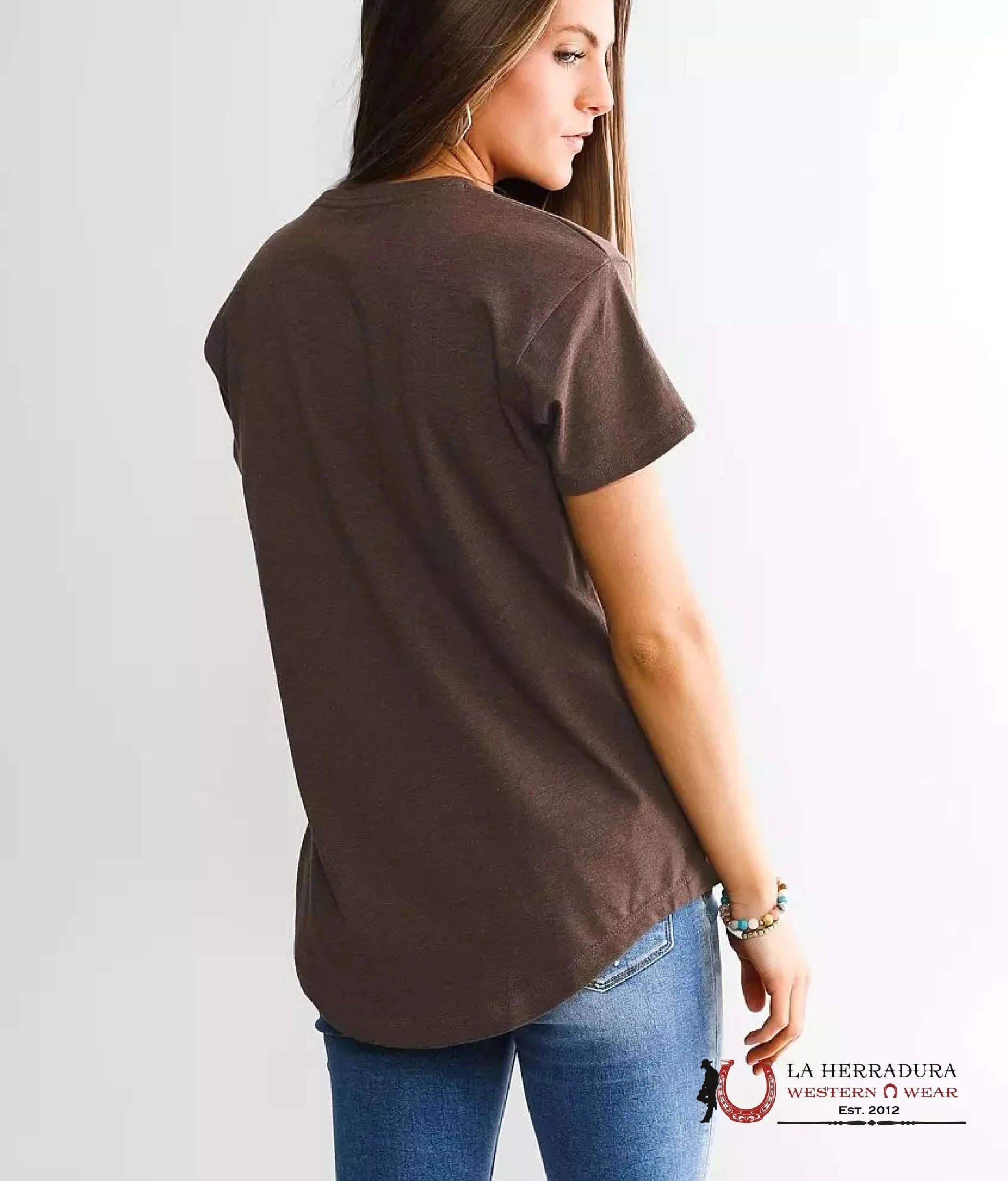 ARIAT WOMEN T SHIRT HEREFORD BROWN HEATHER COW RANBOW 10039978 ROPA MUJERES
