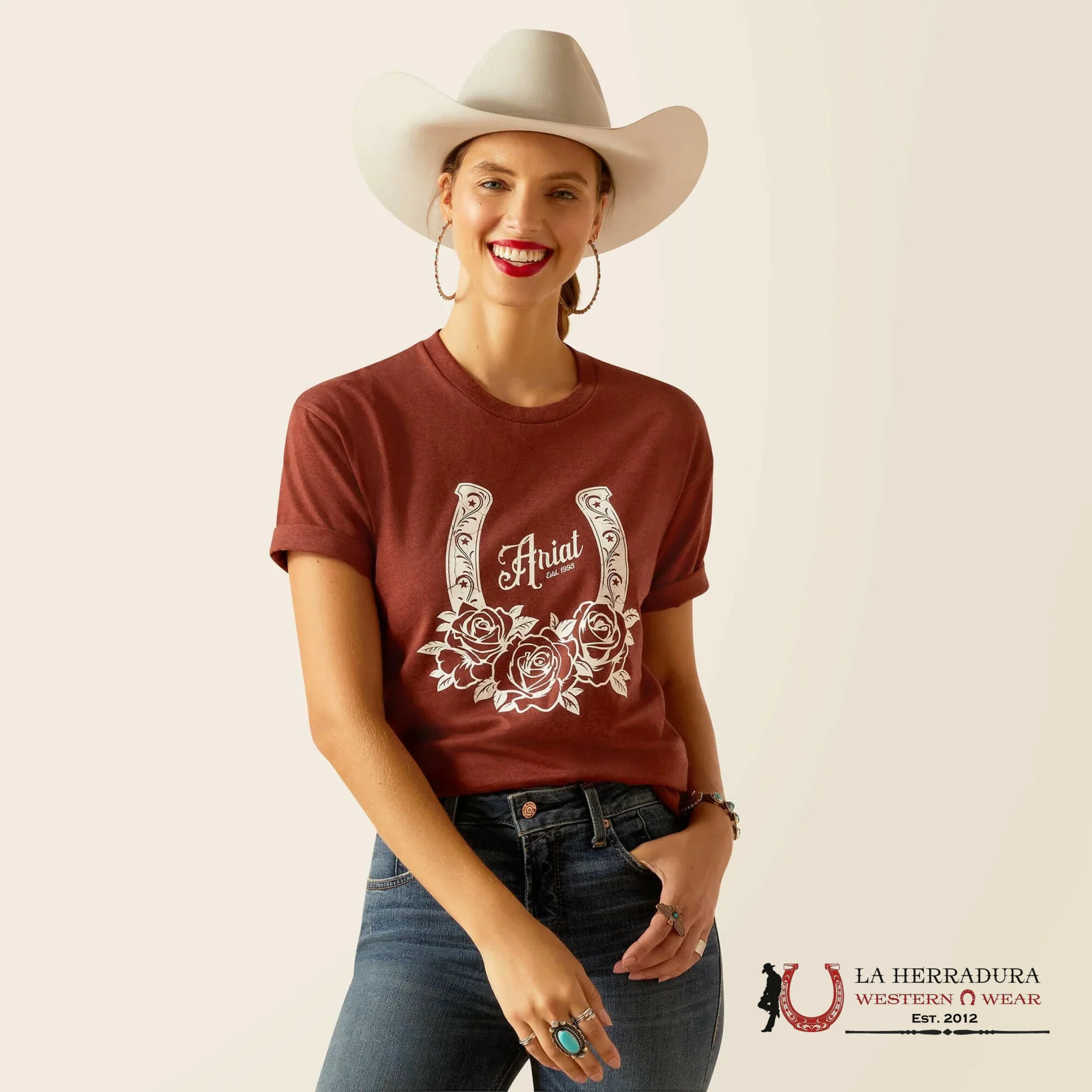 ARIAT WOMEN T- SHIRT HORSE SHOSE RUST HEATHER 10047918 ROPA MUJERES