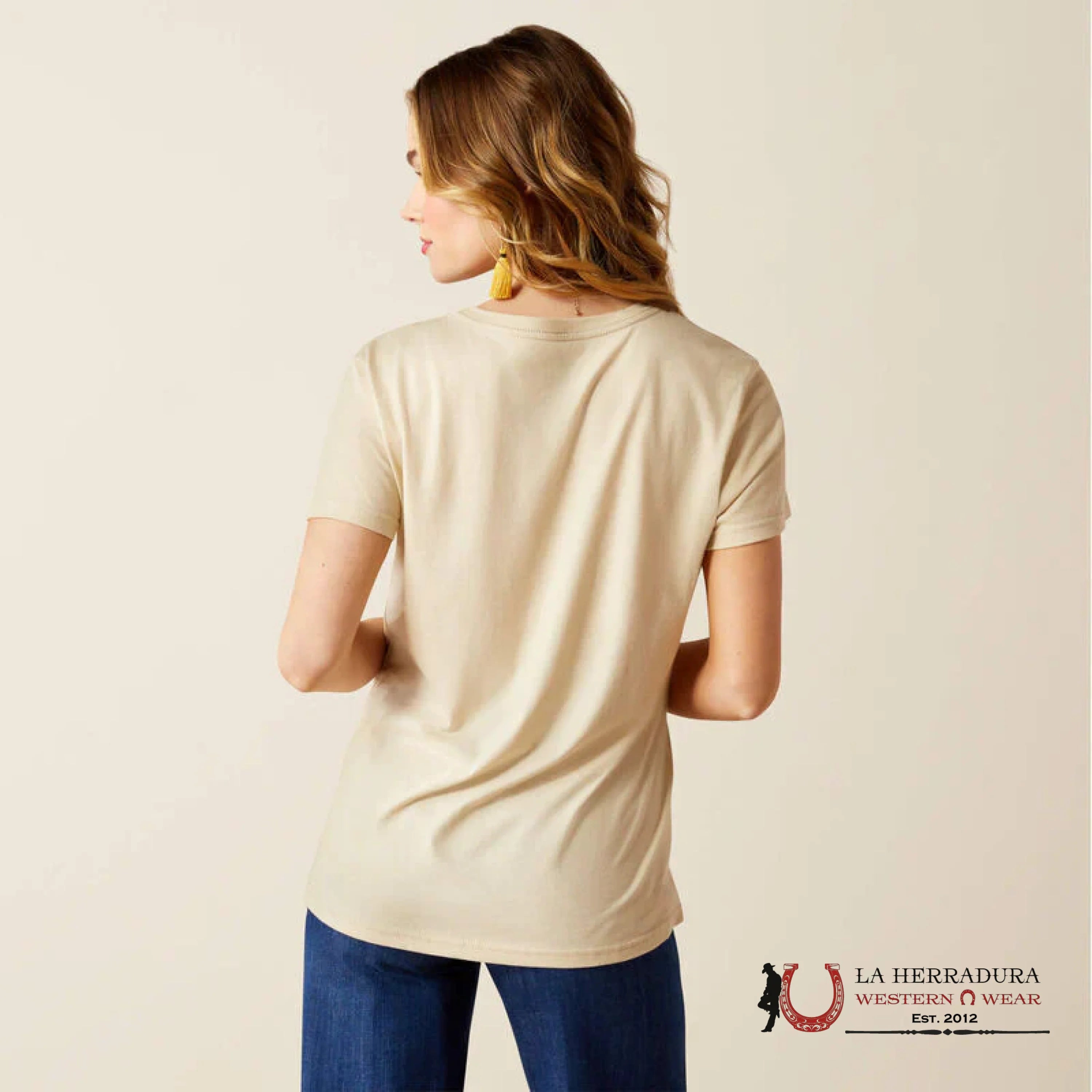 ARIAT WOMEN T-SHIRT LONGHORN WATER COLOR NATURAL 10054039 ROPA MUJERES