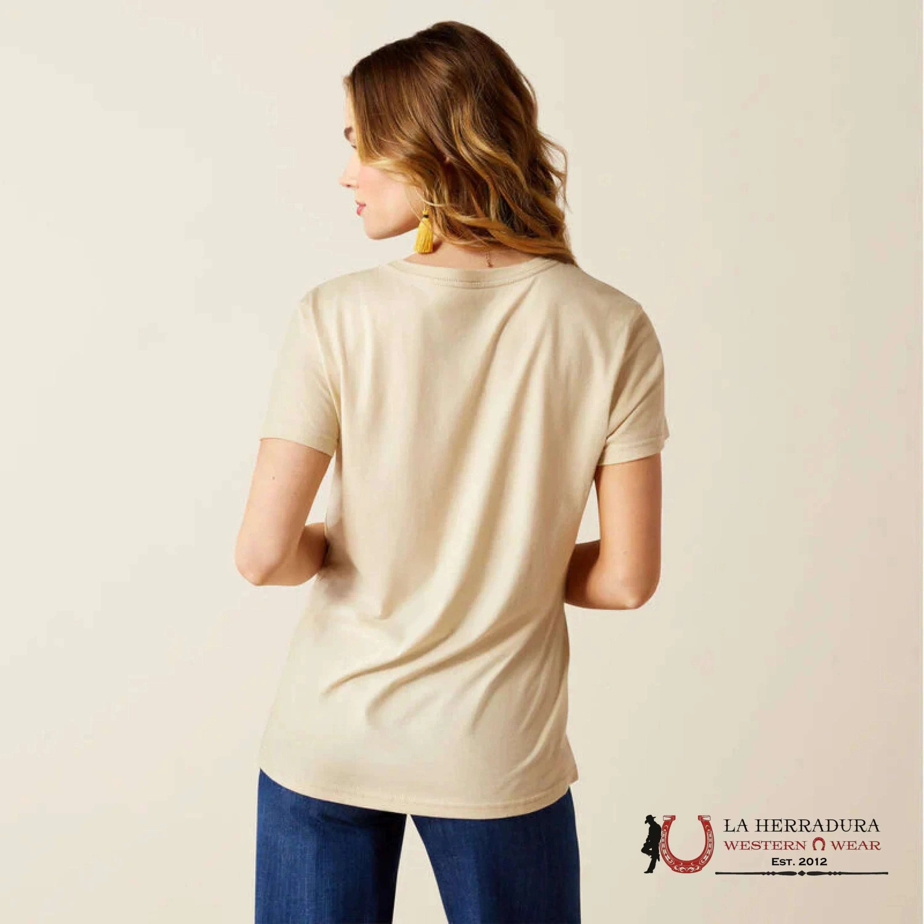 ARIAT WOMEN T-SHIRT LONGHORN WATER COLOR NATURAL 10054039 ROPA MUJERES
