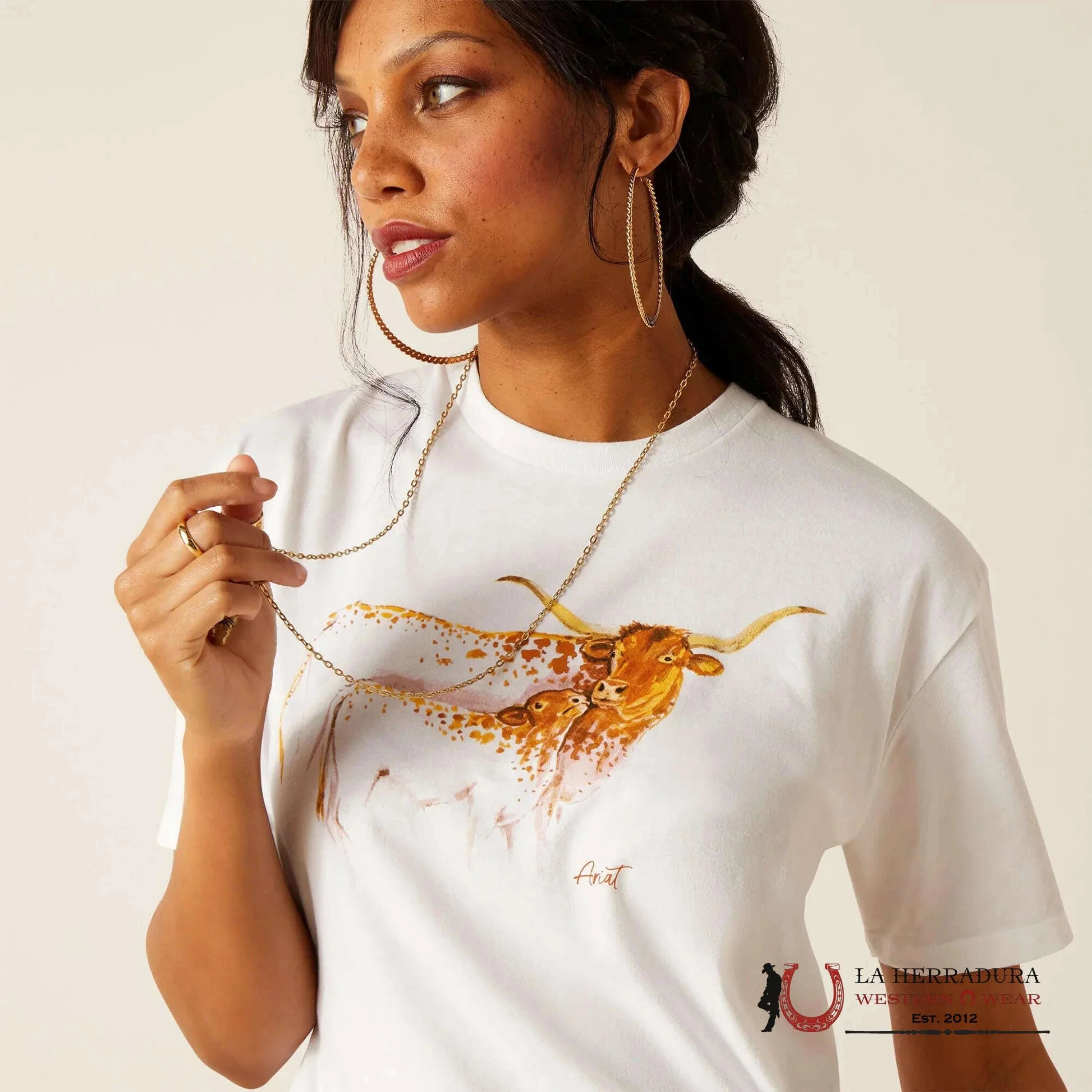 ARIAT WOMEN T- SHIRT MATERNAL COW WHITE 10051435 ROPA MUJERES