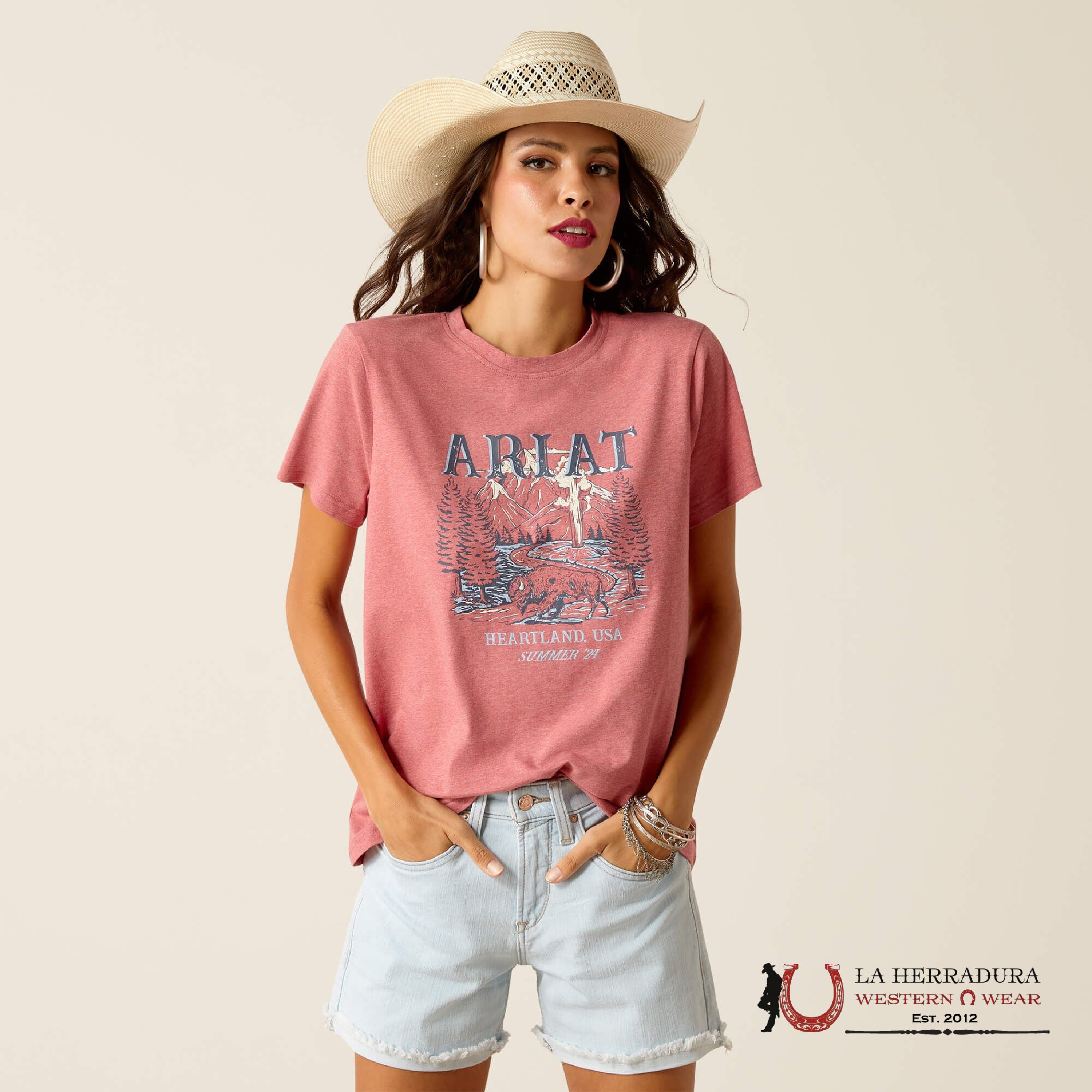 Ariat Women Souvernir Short Sleeve Garnet Heather Ropa Mujeres