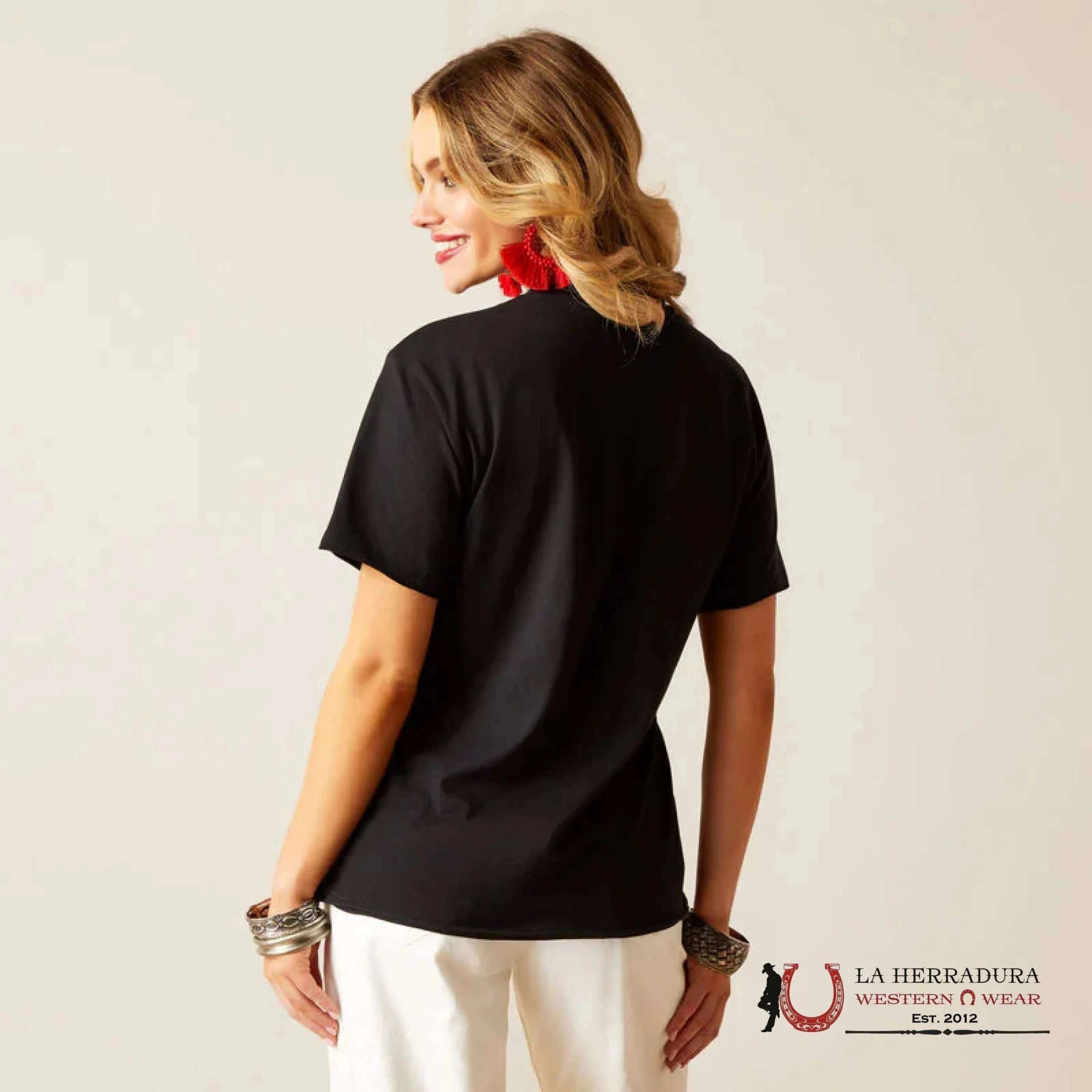 ARIAT WOMEN T-SHIRT STEER RODEO QUINCY BLACK 10048670 ROPA MUJERES