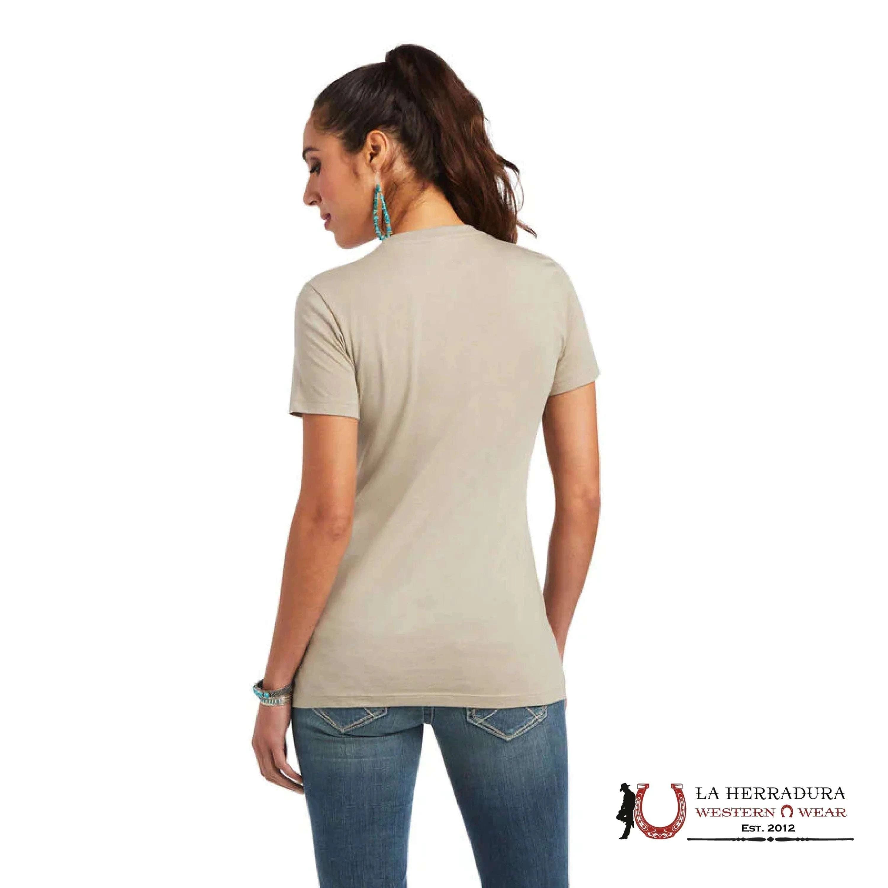 ARIAT WOMEN T-SHIRT TRACTOR USA FLAG KHAKI HEATHER 10040958 ROPA MUJERES