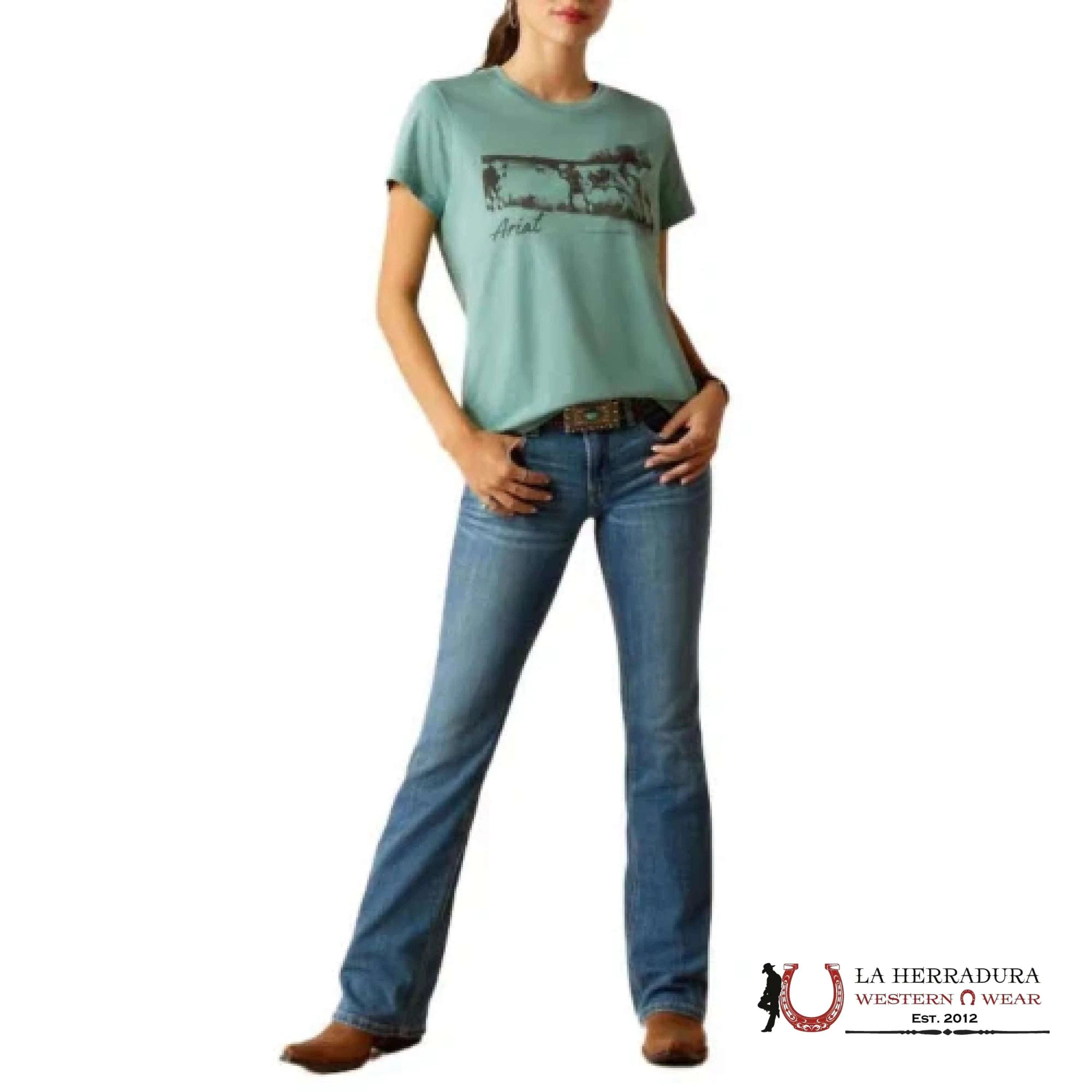 Ariat Women Wholesome Heffers Short Sleeve Ocean Blue Heather Ropa Mujeres