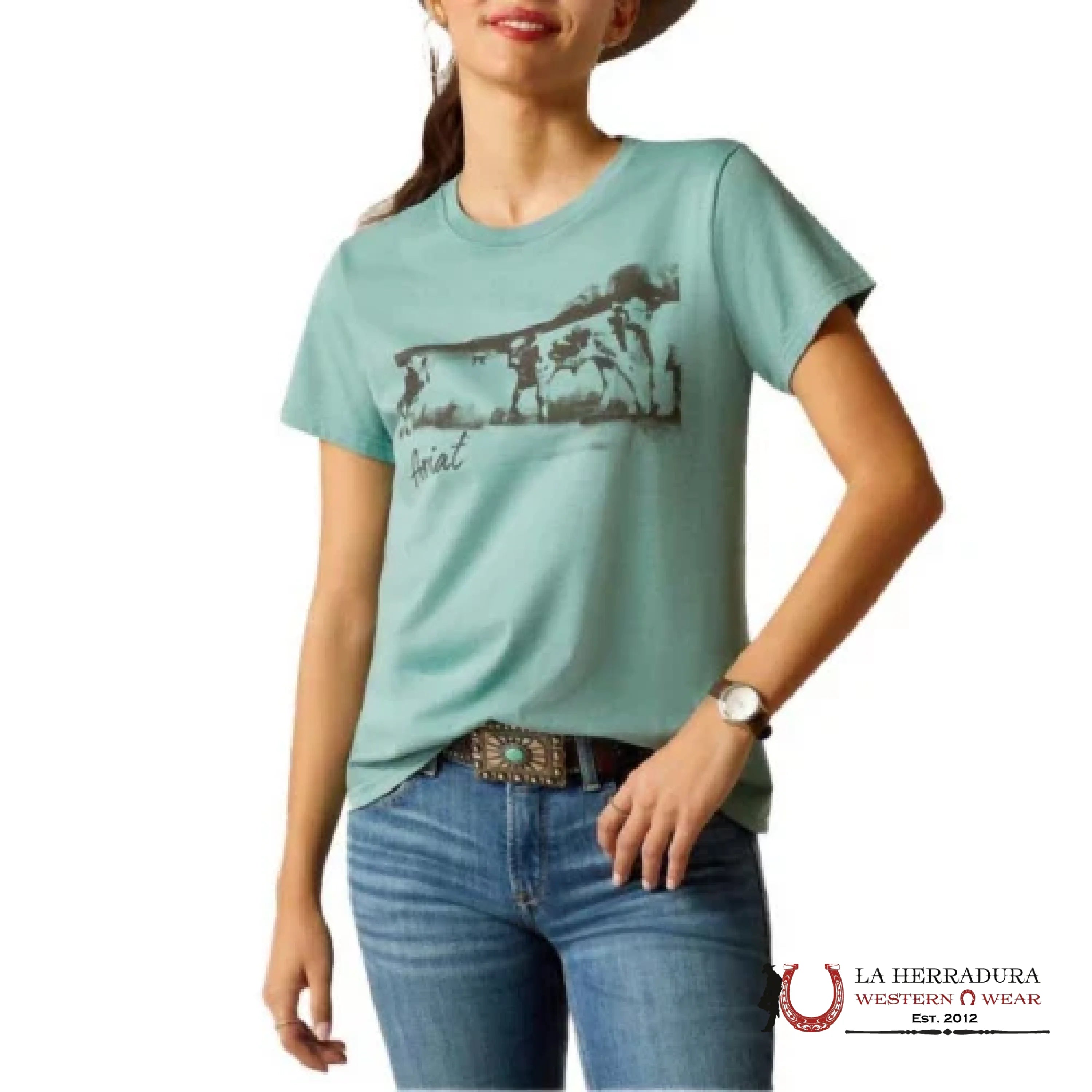 Ariat Women Wholesome Heffers Short Sleeve Ocean Blue Heather Ropa Mujeres