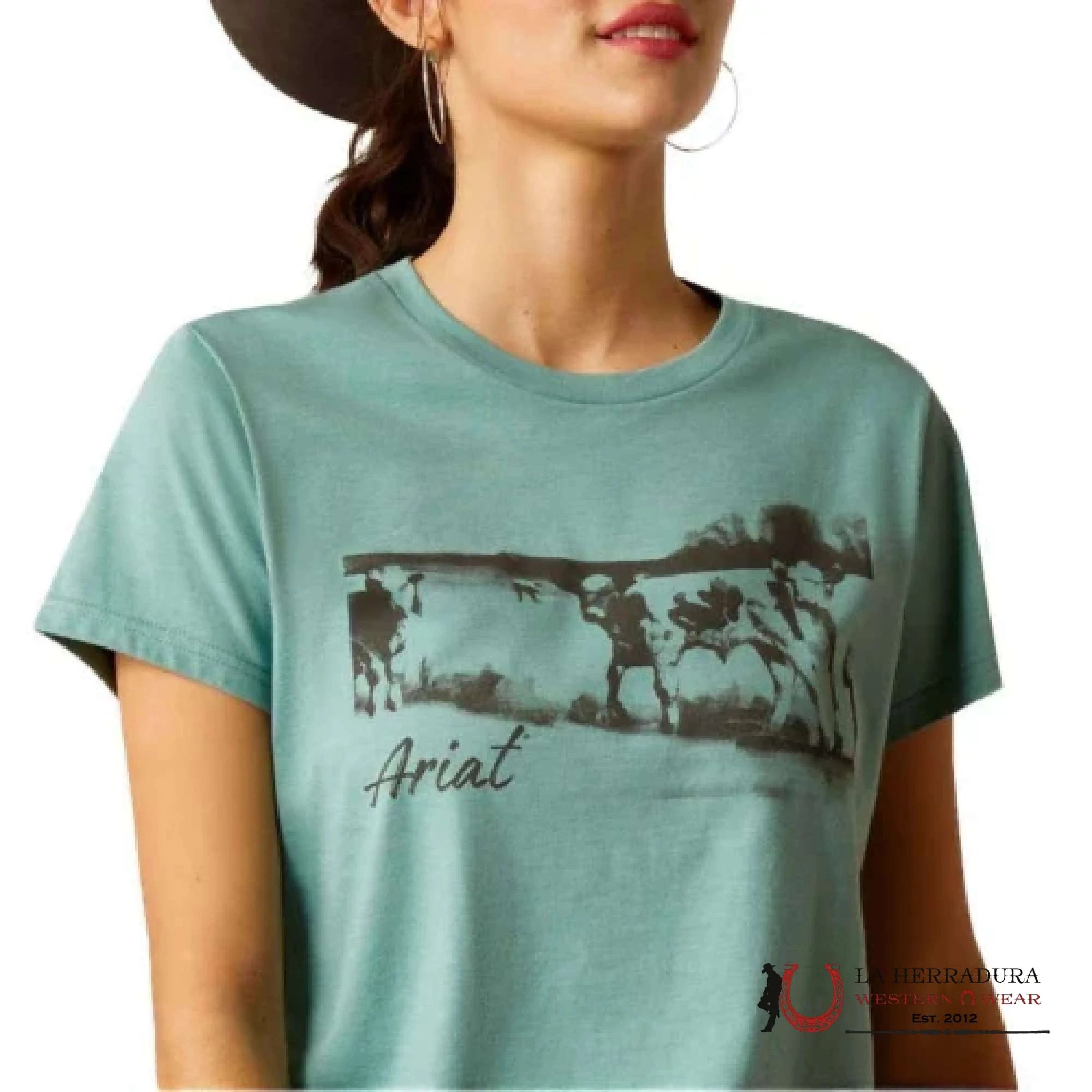 Ariat Women Wholesome Heffers Short Sleeve Ocean Blue Heather Ropa Mujeres