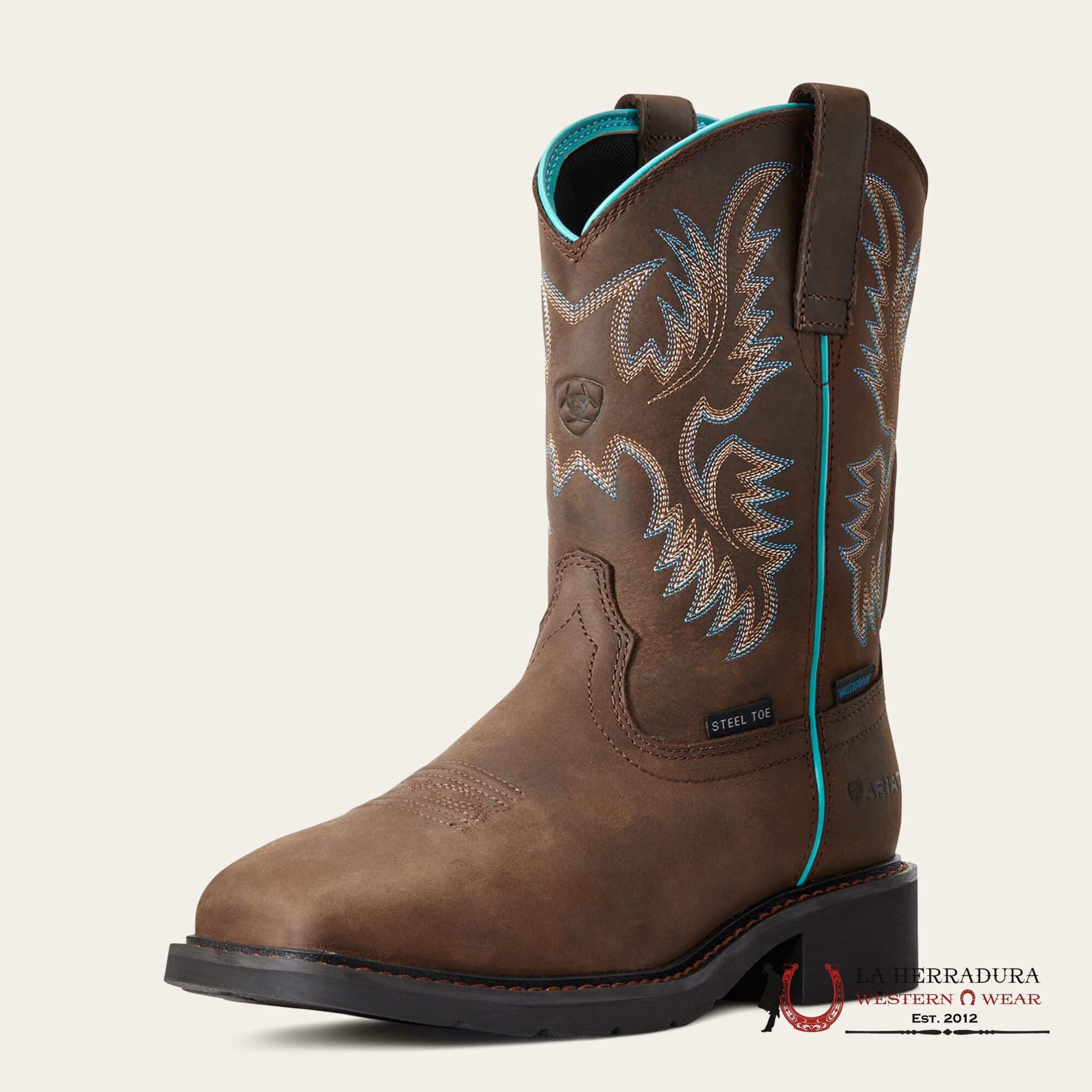 ARIAT WOMEN WORK BOOT KRISTA H20 STEEL TOE DARK BROWN WIDE SQUARE TOE 10029516 BOTAS MUJERES