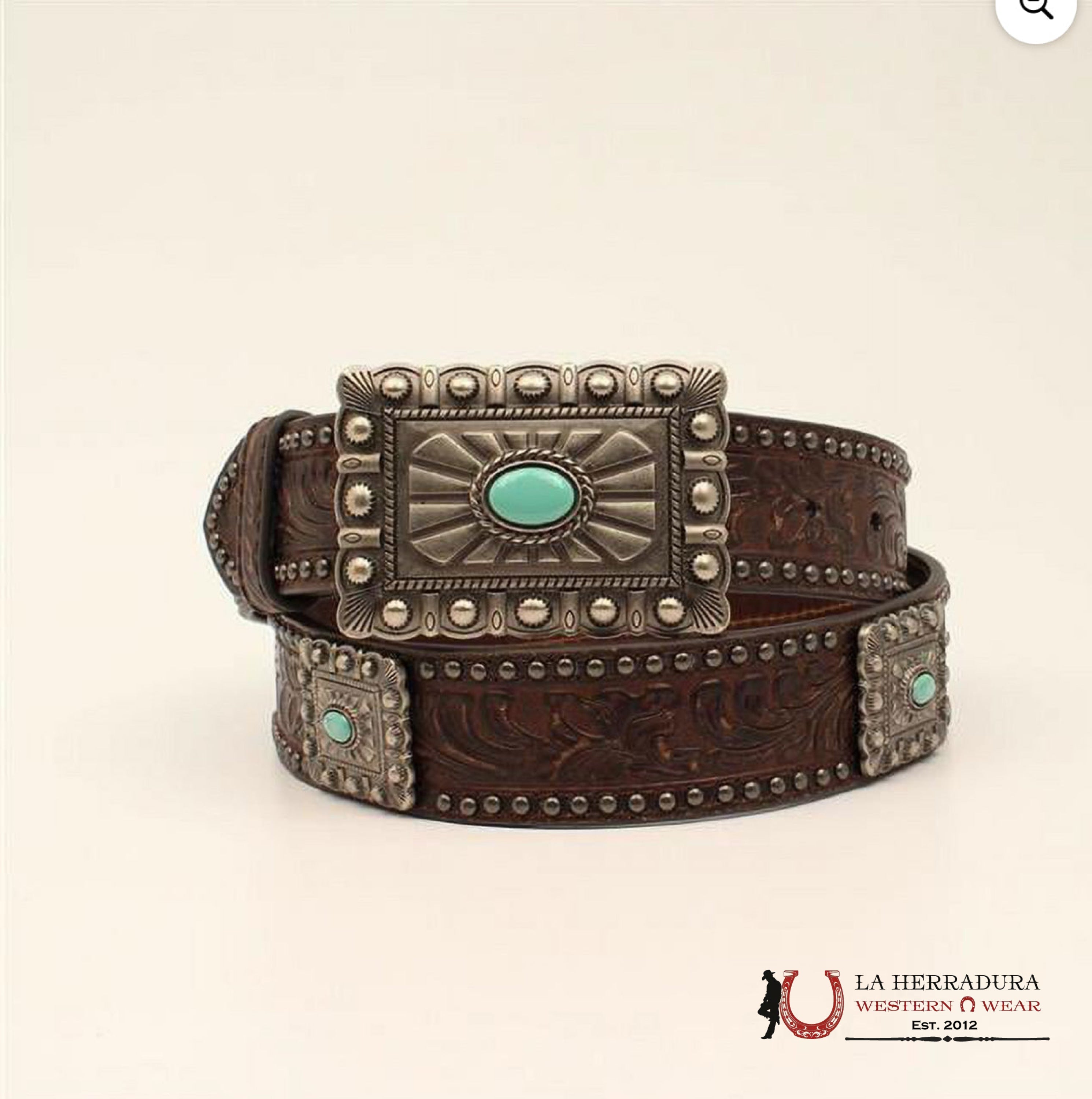 ARIAT WOMENS BELT BROWN WITH TURQUOISE BUCKLE- A1530902 CINTURONES MUJERES