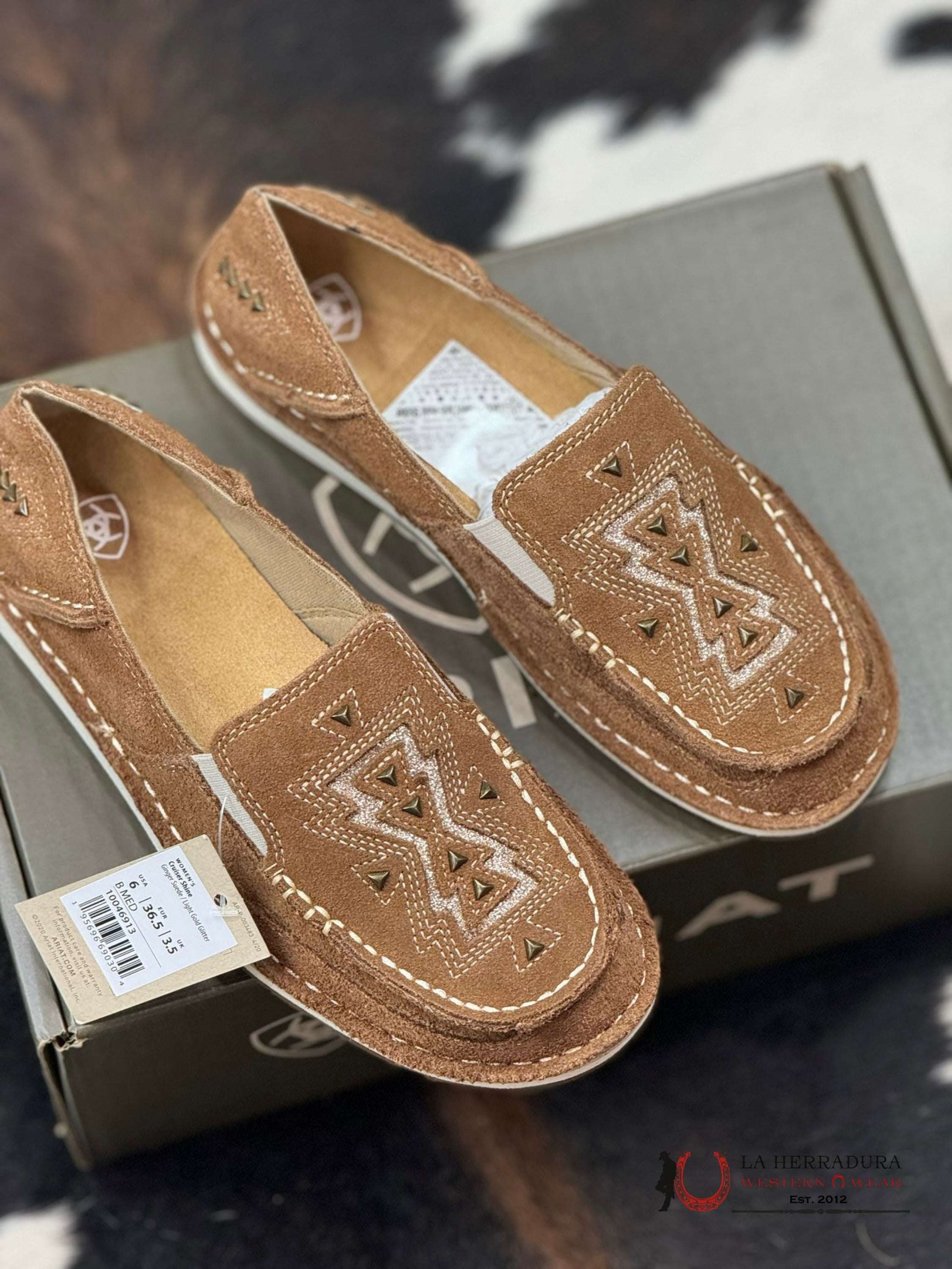 Ariat Womens Cruiser Shine Ginger Suede Light Gold Glitter Zapatos Mujeres