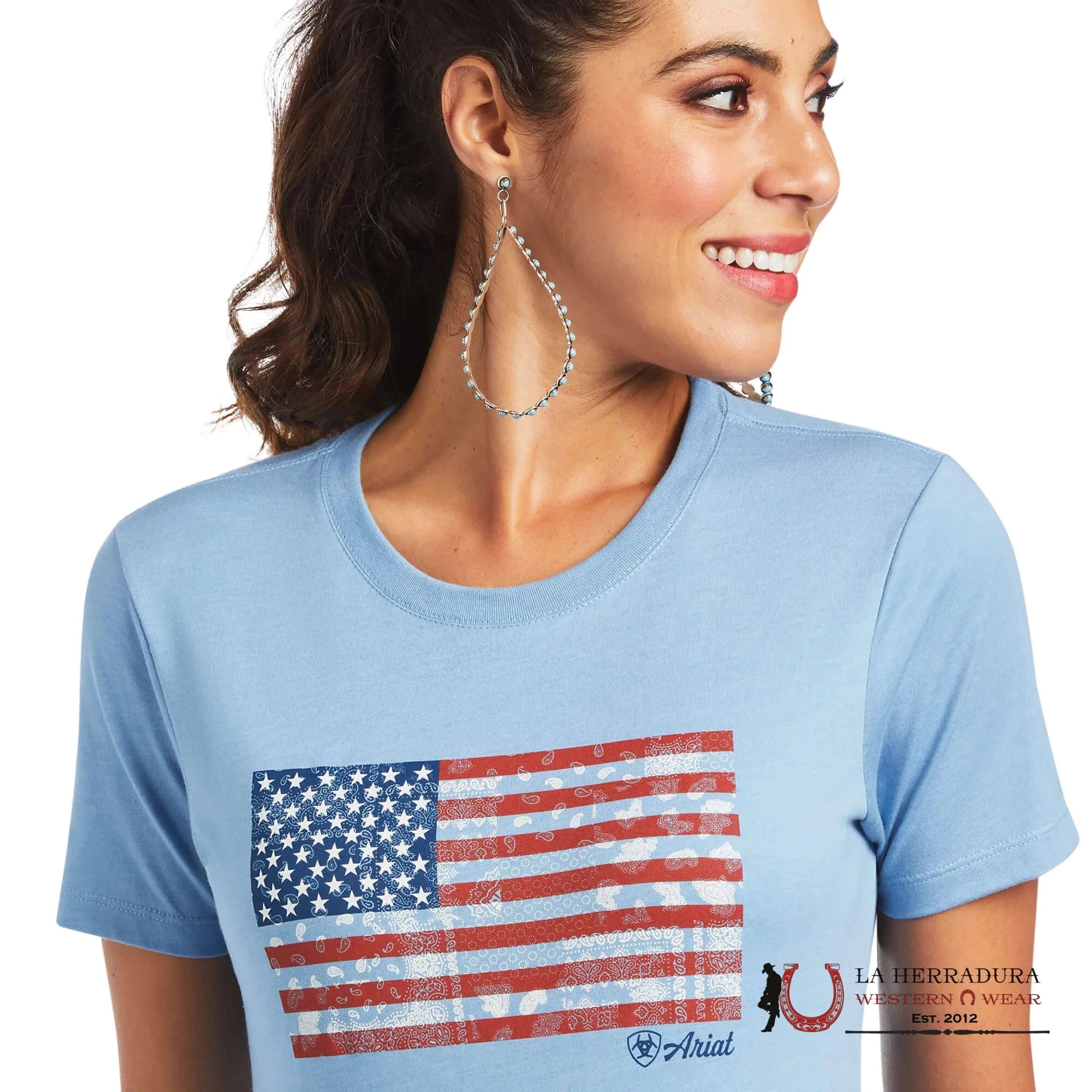 ARIAT WOMENS PAISLEY FLAG SHIRT SLEEVE T-SHIRT 10040962 ROPA MUJERES
