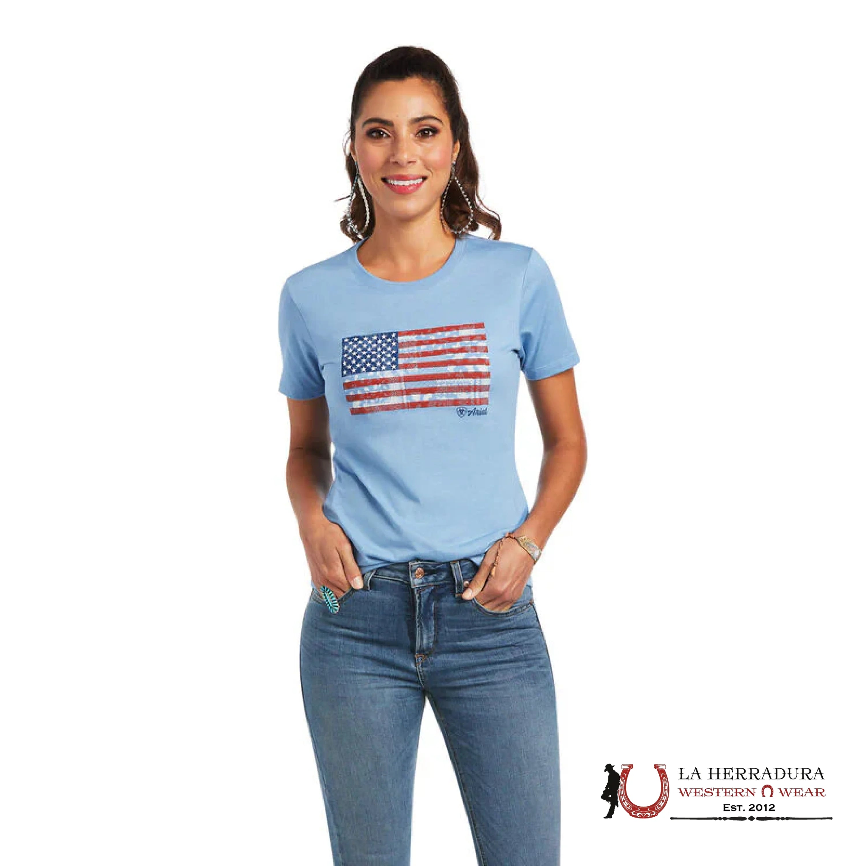 ARIAT WOMENS PAISLEY FLAG SHIRT SLEEVE T-SHIRT 10040962 ROPA MUJERES