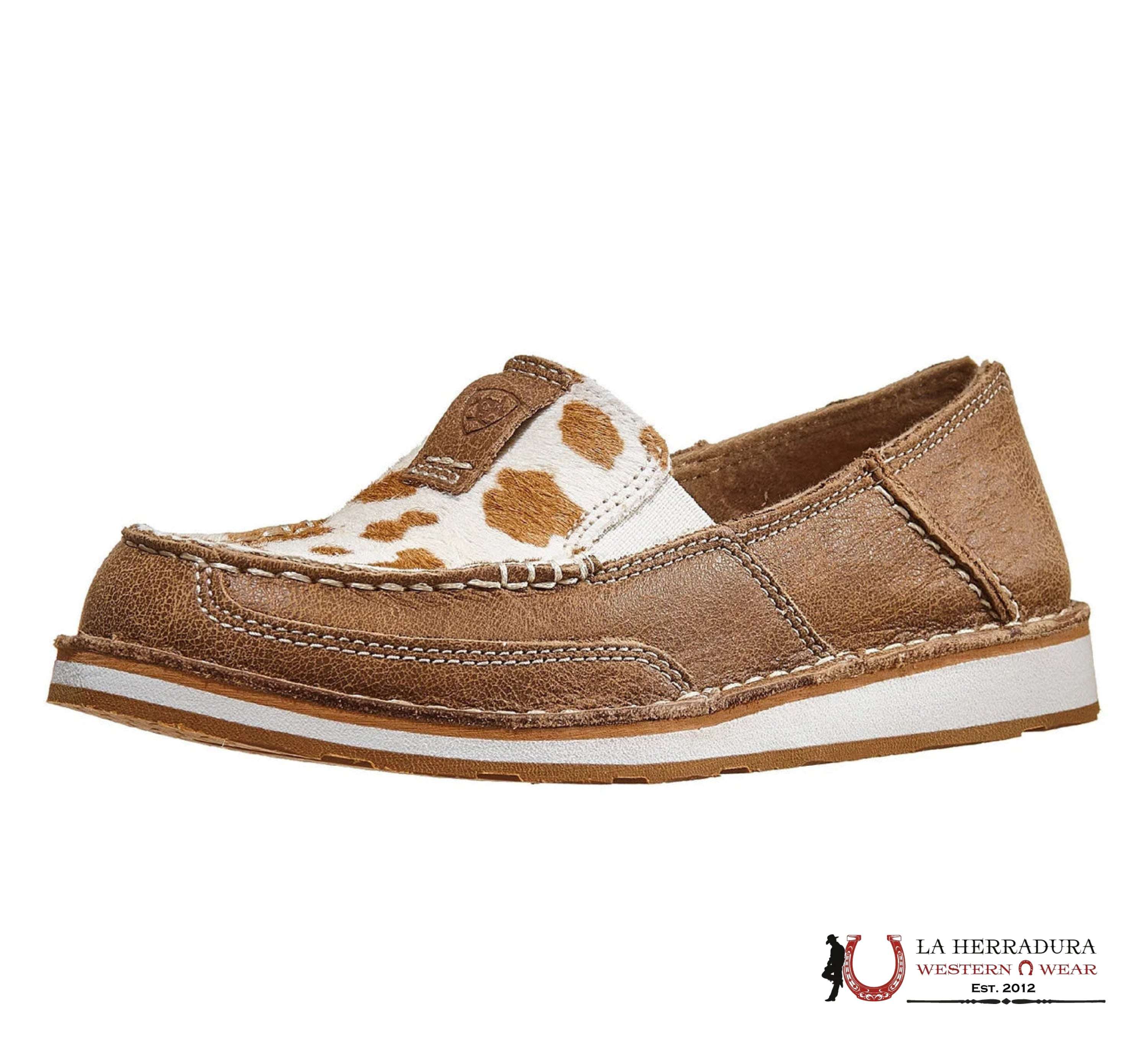 ARIAT WOMENS SLIP ON CRUISER ADOBE / TAN AND WHITE HAIR ON - 4532 ZAPATOS MUJERES