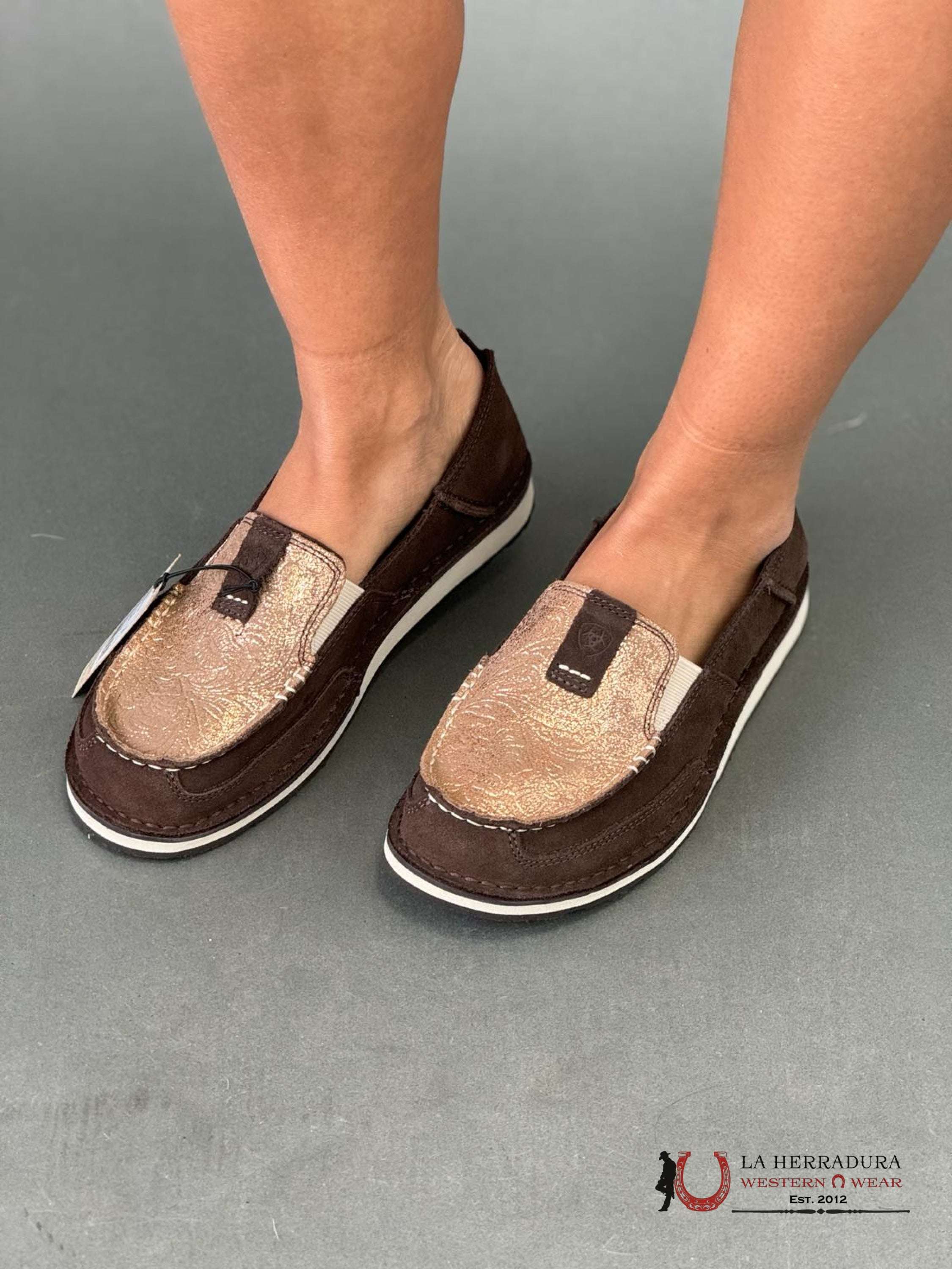 Ariat Womens Slip On Crusier Azteca Suede/Matallic Copper Floral Zapatos Mujeres