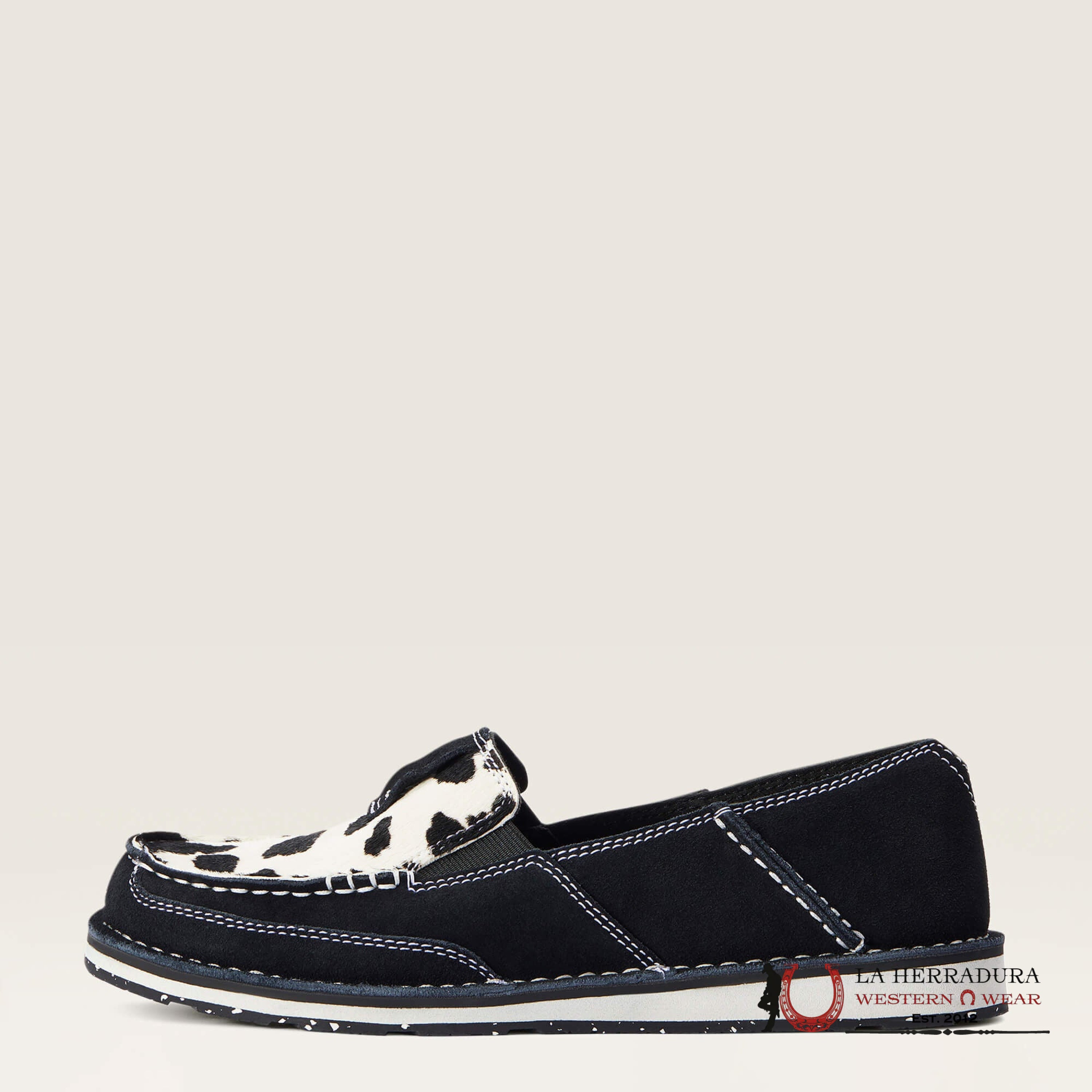 ARIAT WOMENS SLIP ON CRUSIER BLACK SUEDE BLACK AND WHITE HAIR ON- 2529 ZAPATOS MUJERES