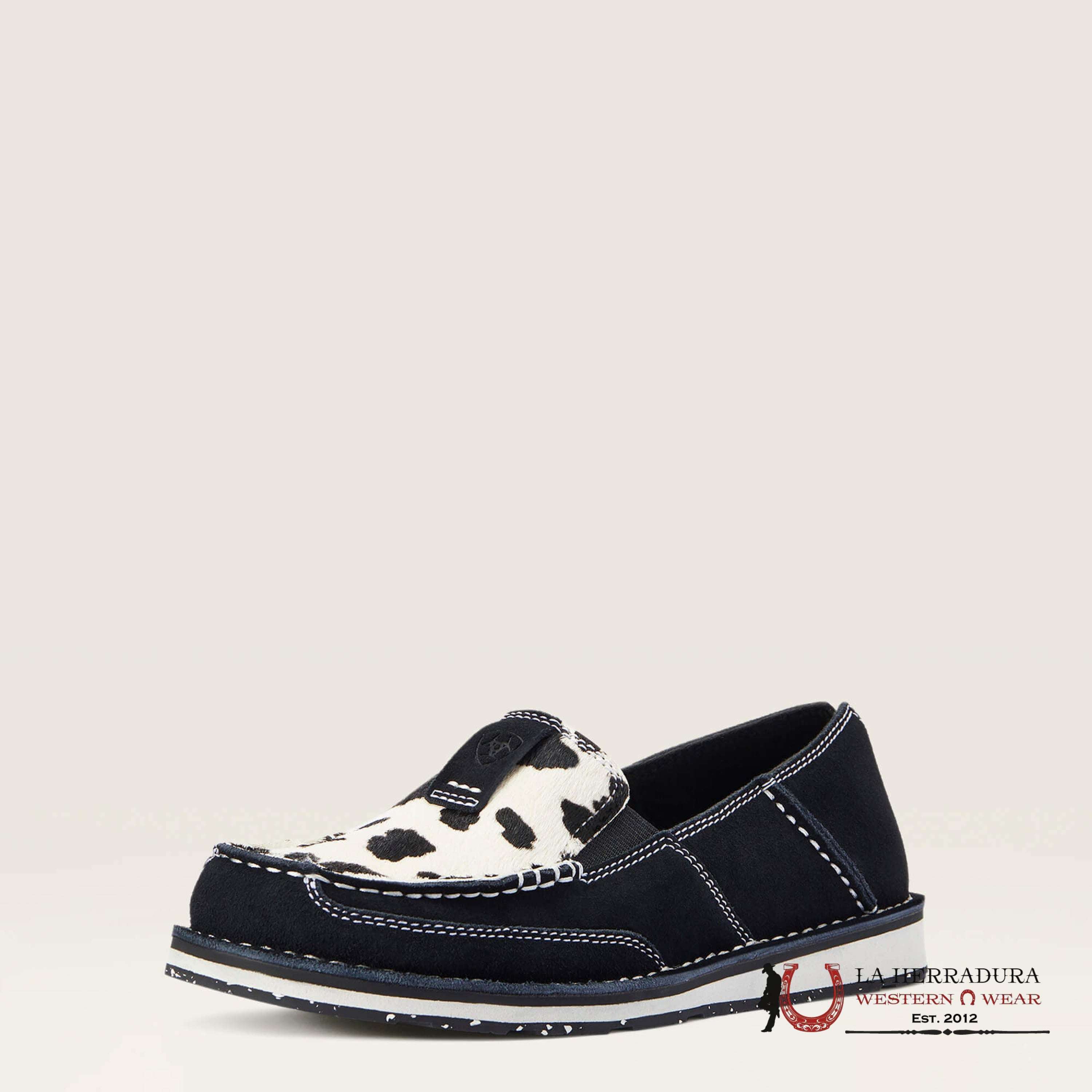 ARIAT WOMENS SLIP ON CRUSIER BLACK SUEDE BLACK AND WHITE HAIR ON- 2529 ZAPATOS MUJERES