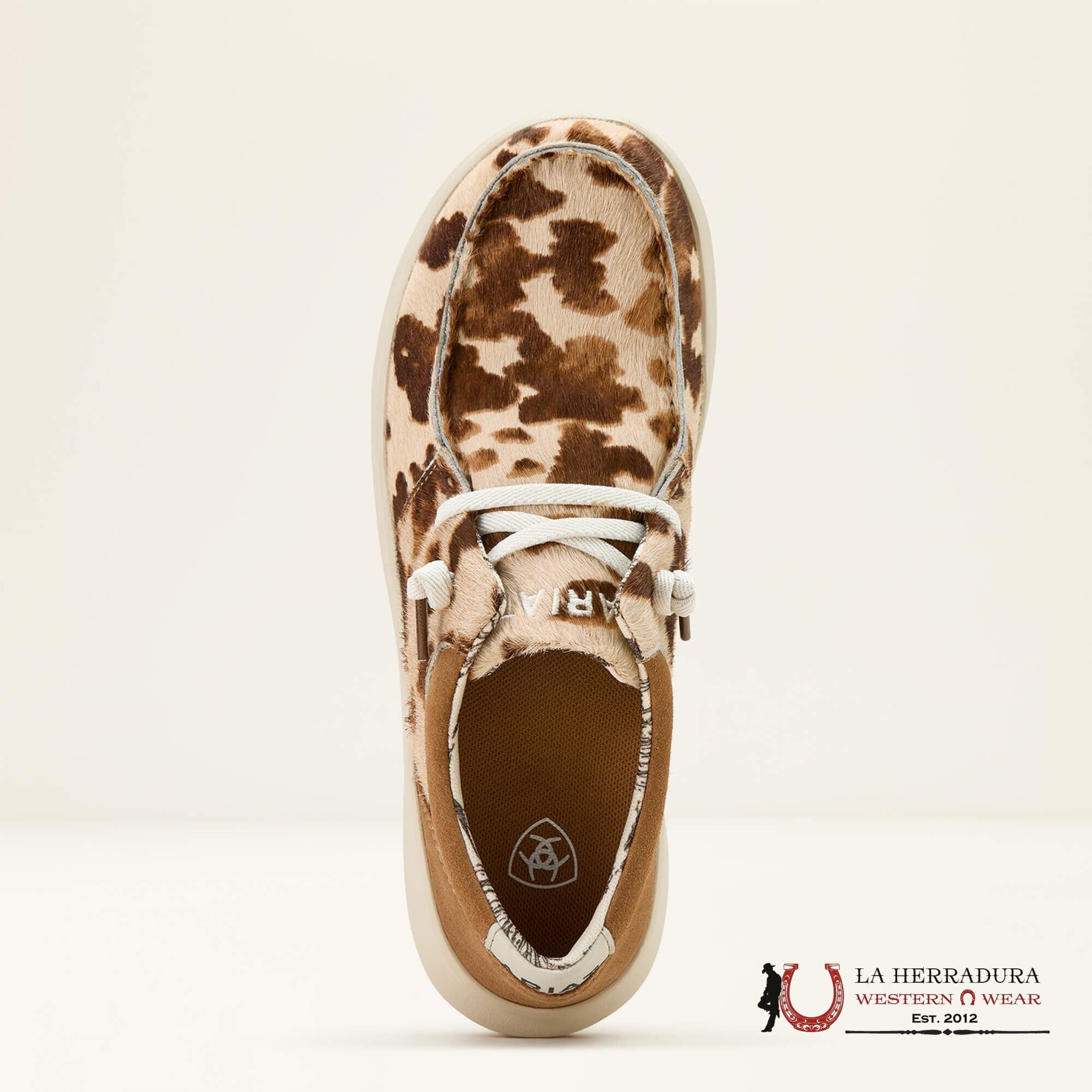 ARIAT WOMENS SLIP ON HILO TAN AND WHITE BUNDLE HAIR ON/DARK TAN SUEDE ZAPATOS MUJERES