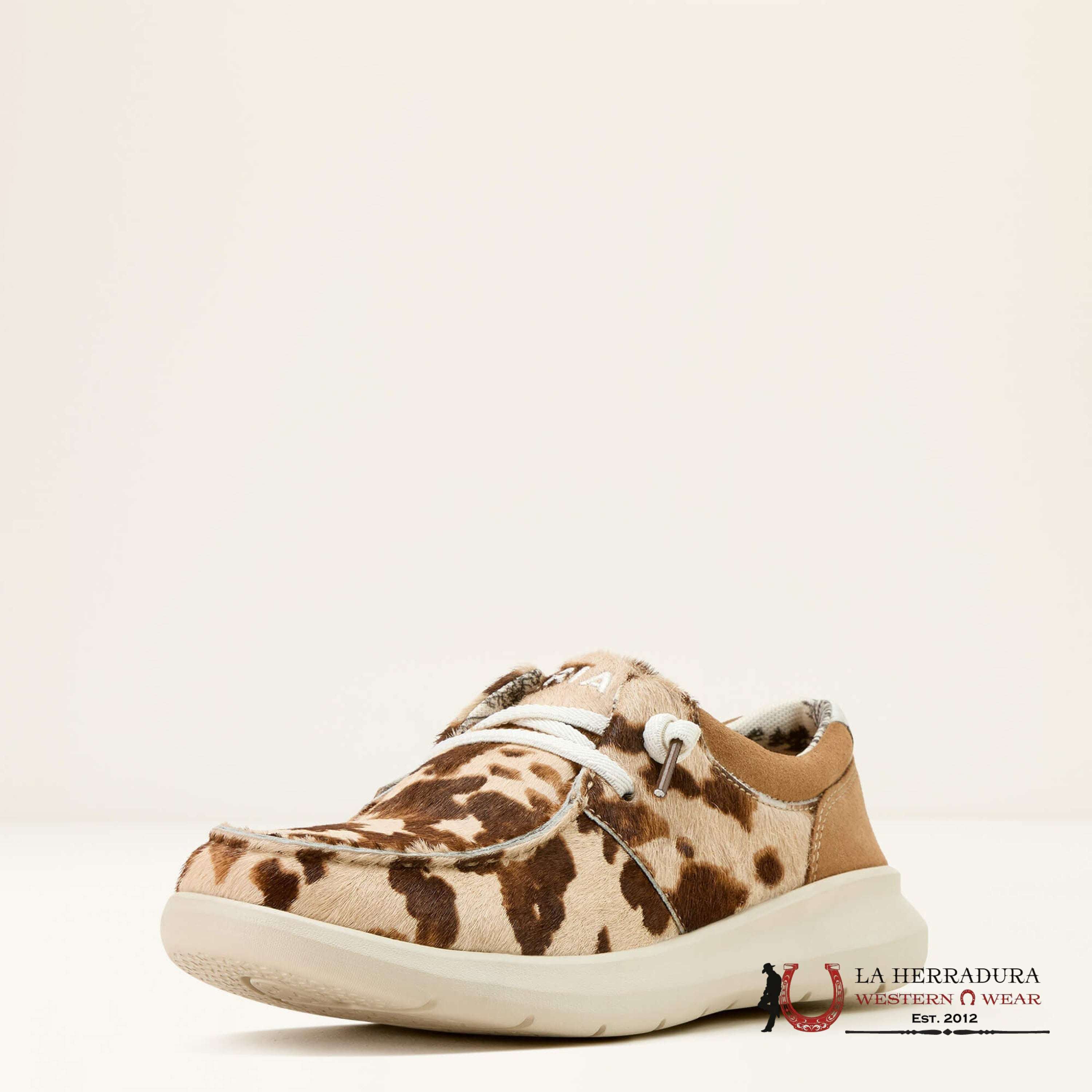 ARIAT WOMENS SLIP ON HILO TAN AND WHITE BUNDLE HAIR ON/DARK TAN SUEDE ZAPATOS MUJERES