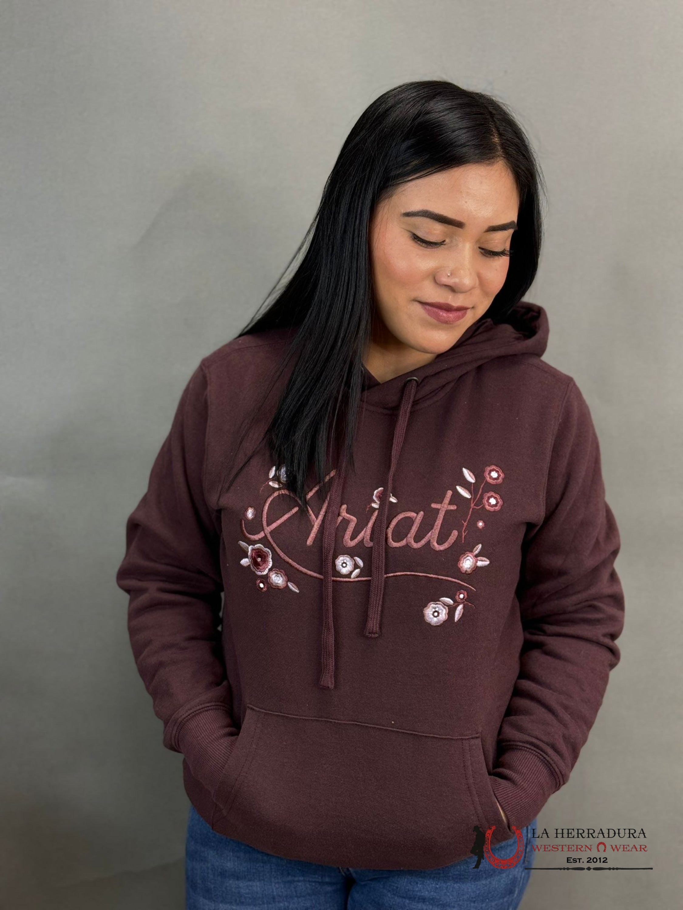 Ariat Womens Stories Clove Brown W/ Flowers Hoodie-4069 Ropa Mujeres