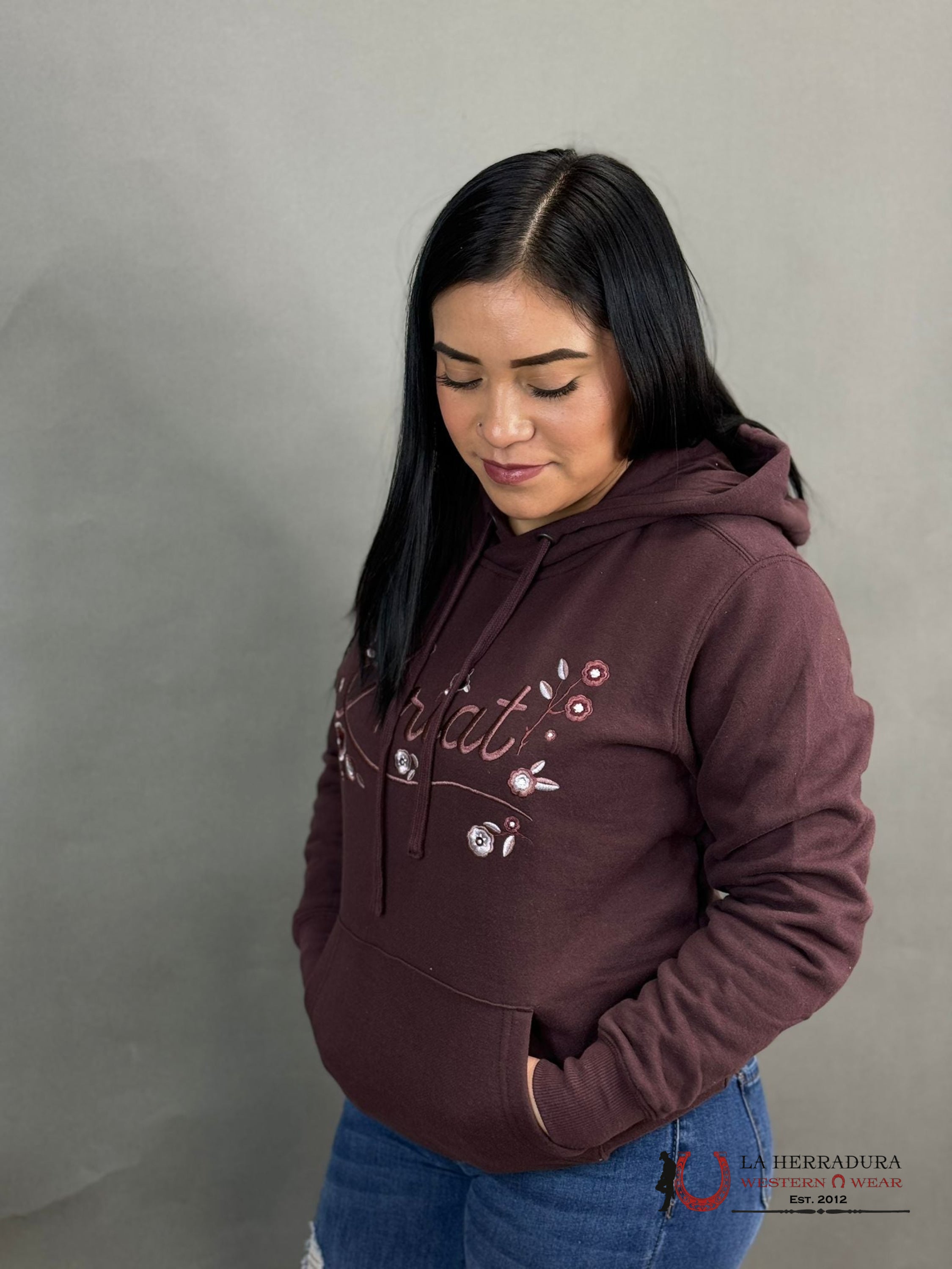 Ariat Womens Stories Clove Brown W/ Flowers Hoodie-4069 Ropa Mujeres