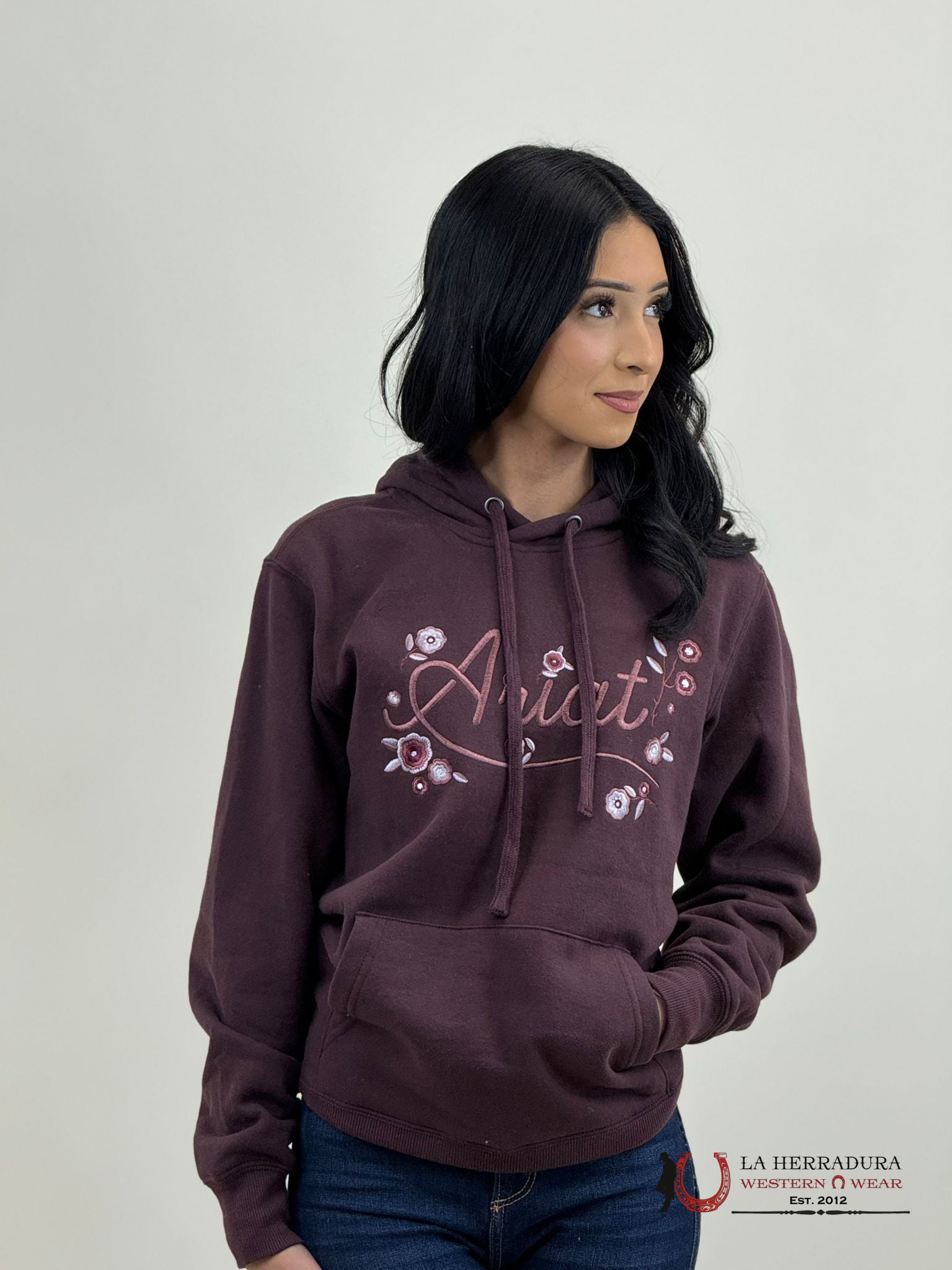 Ariat Womens Stories Clove Brown W/ Flowers Hoodie-4069 Ropa Mujeres