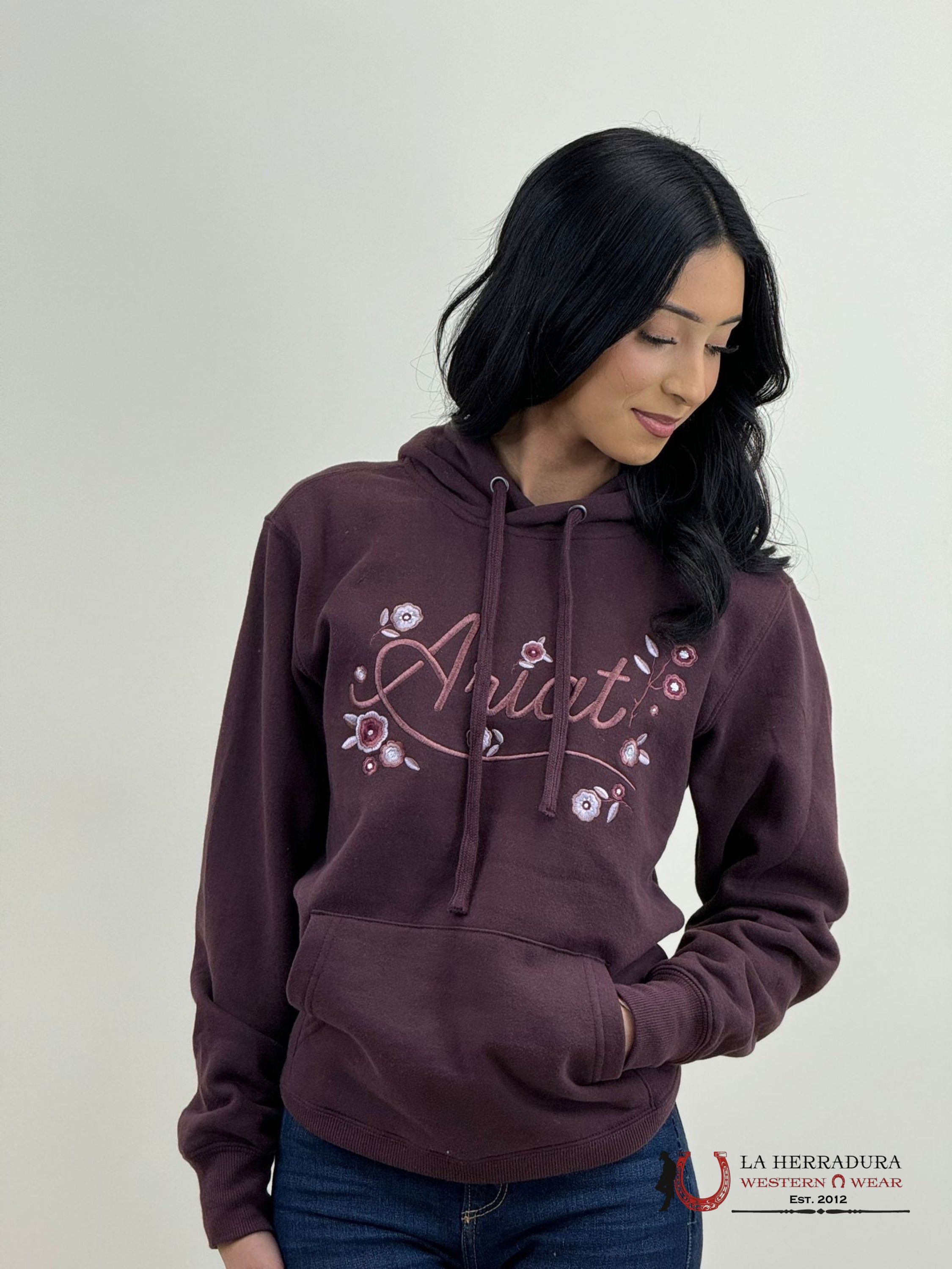 Ariat Womens Stories Clove Brown W/ Flowers Hoodie-4069 Ropa Mujeres