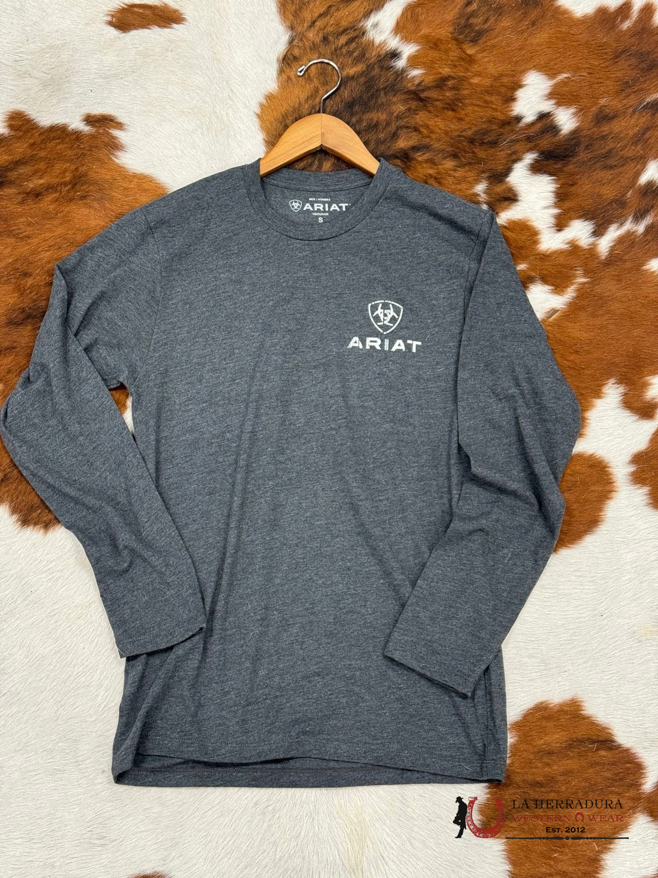 Ariat Wooden Flag Charcoal Heather Long Sleeve T-Shirt Ropa Hombres