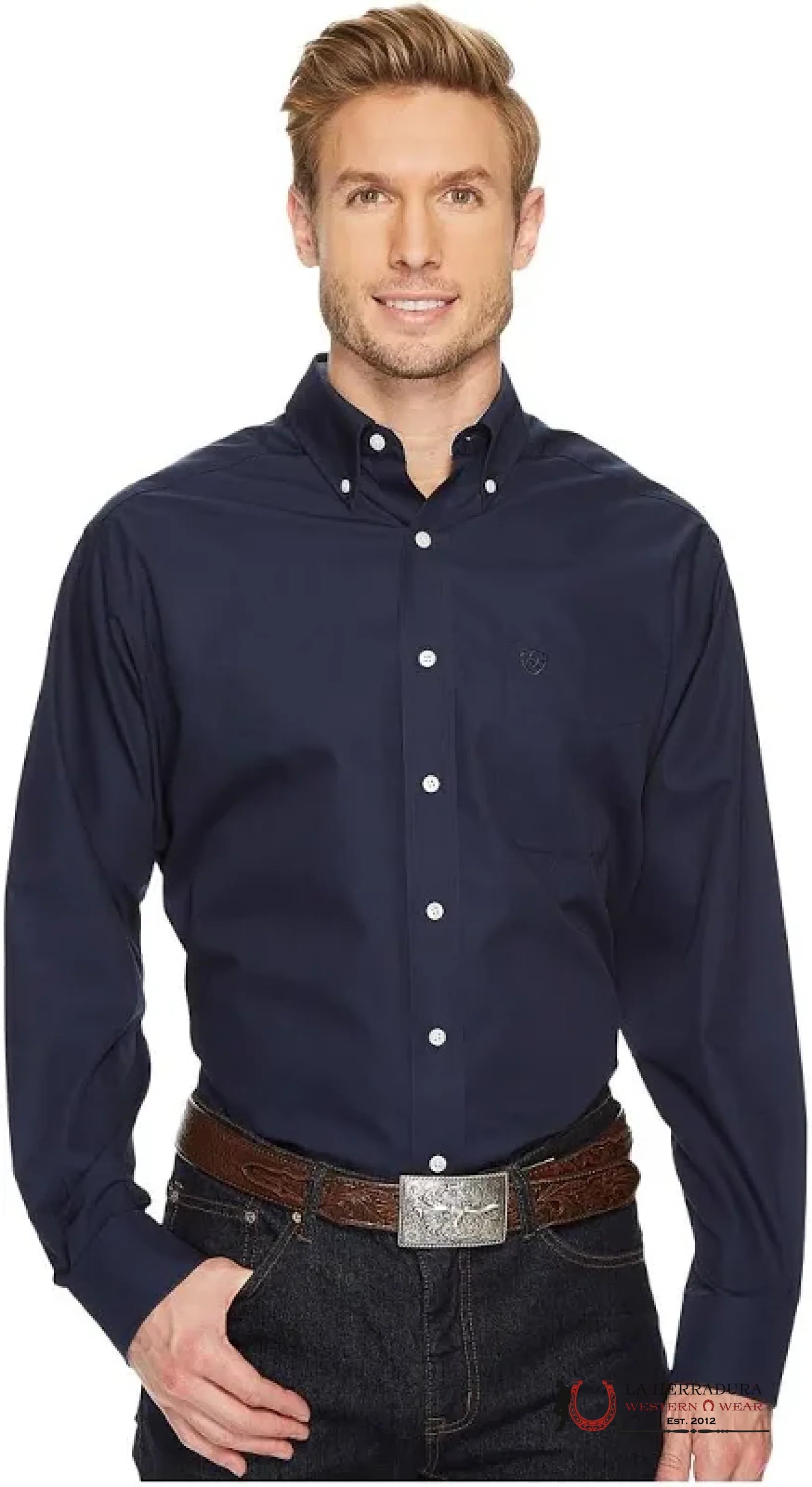 Ariat Wrinkle Free Solid Navy Blue Classic Long Sleeve Shirt Ropa Hombres