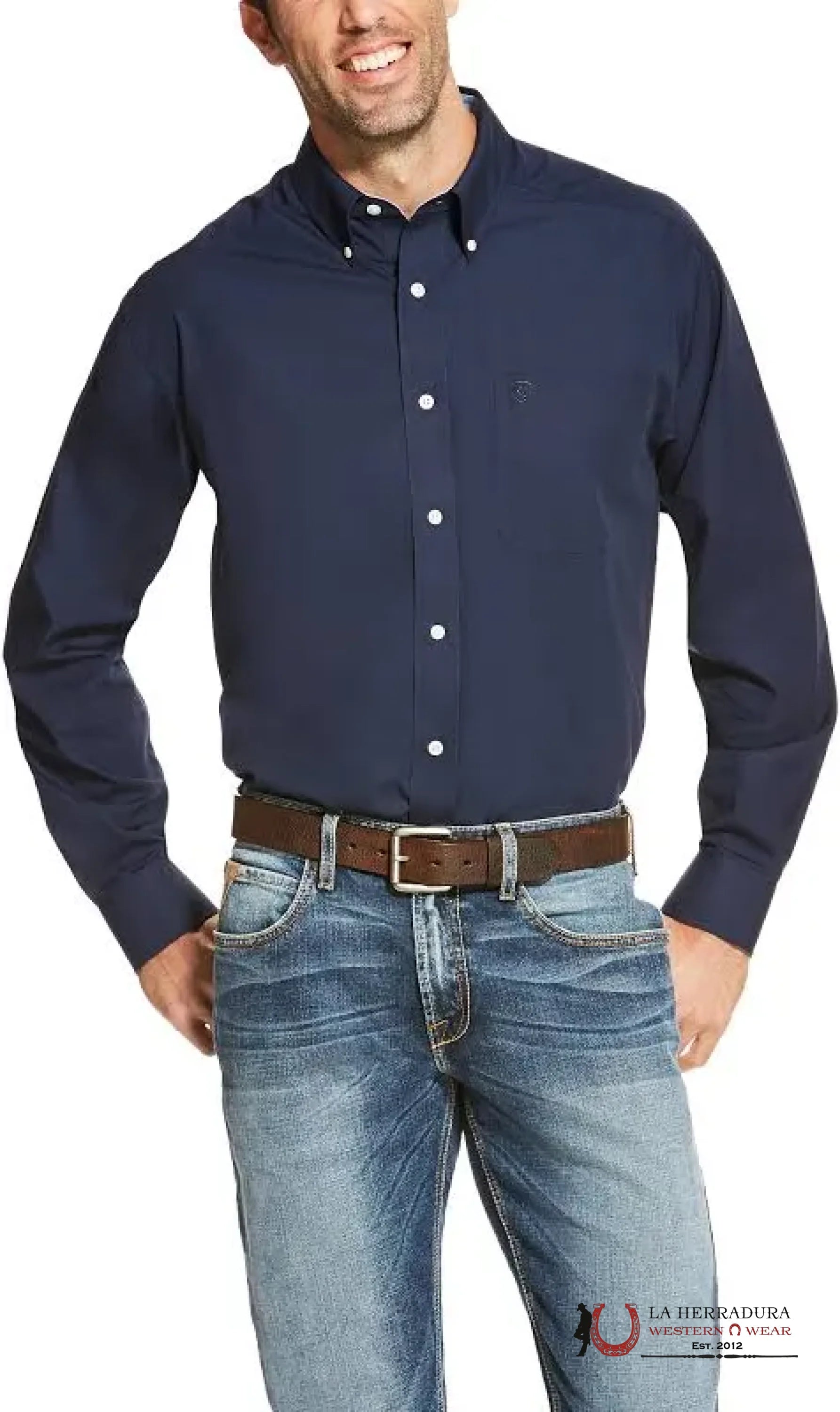 Ariat Wrinkle Free Solid Navy Blue Classic Long Sleeve Shirt Ropa Hombres