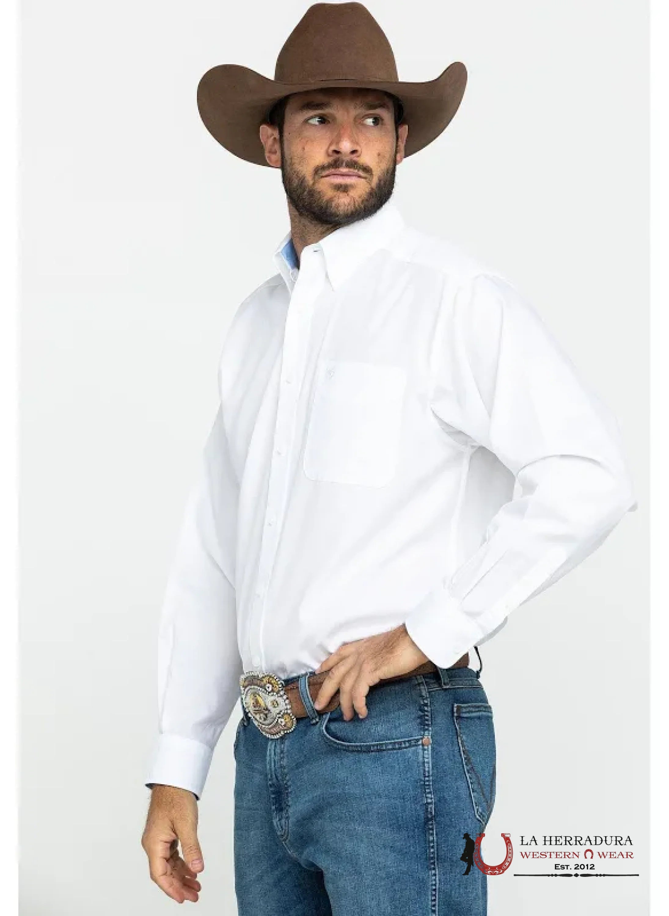 Ariat Wrinkle Free Solod White Long Sleeve Shirt Ropa Hombres