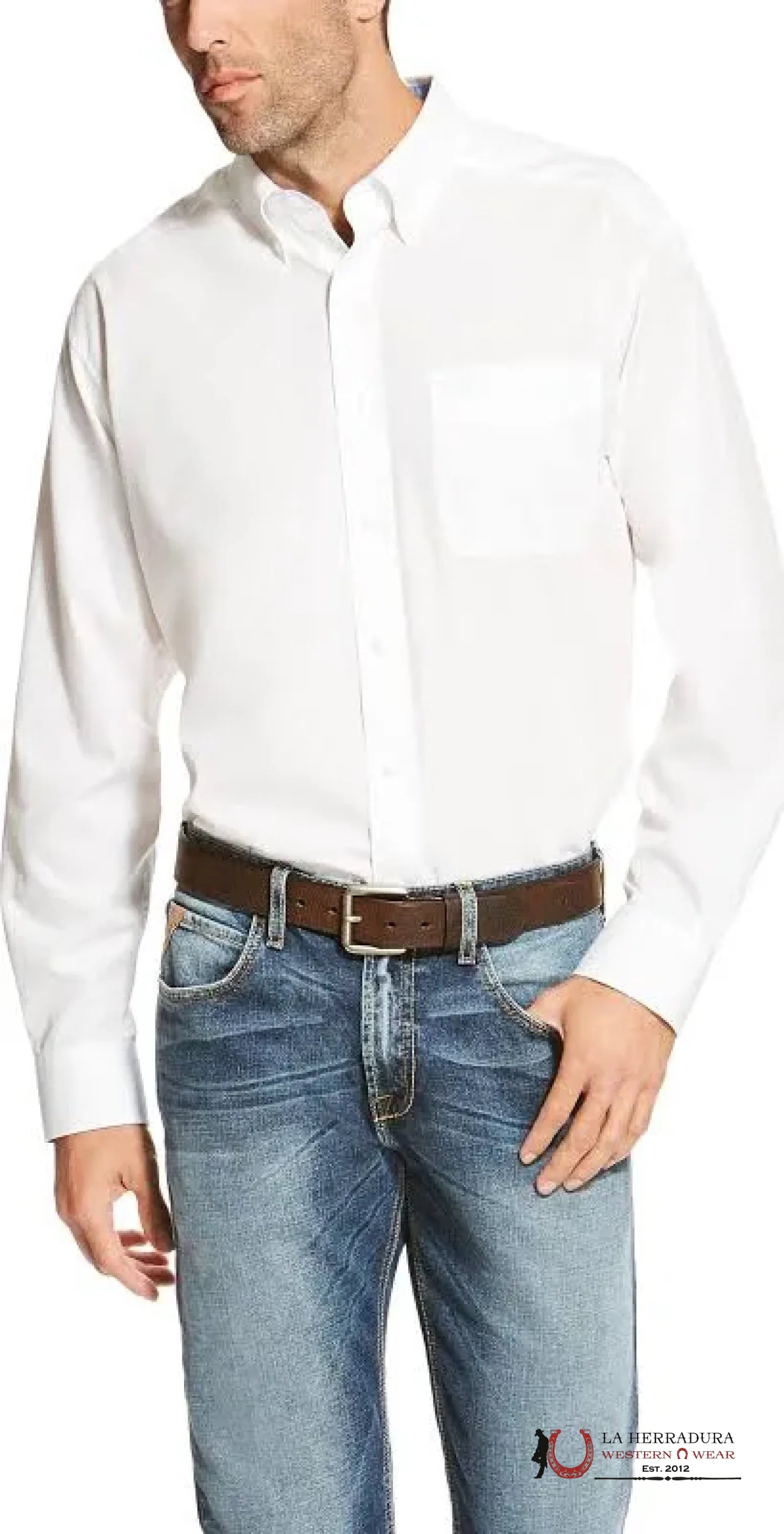 Ariat Wrinkle Free Solod White Long Sleeve Shirt Ropa Hombres