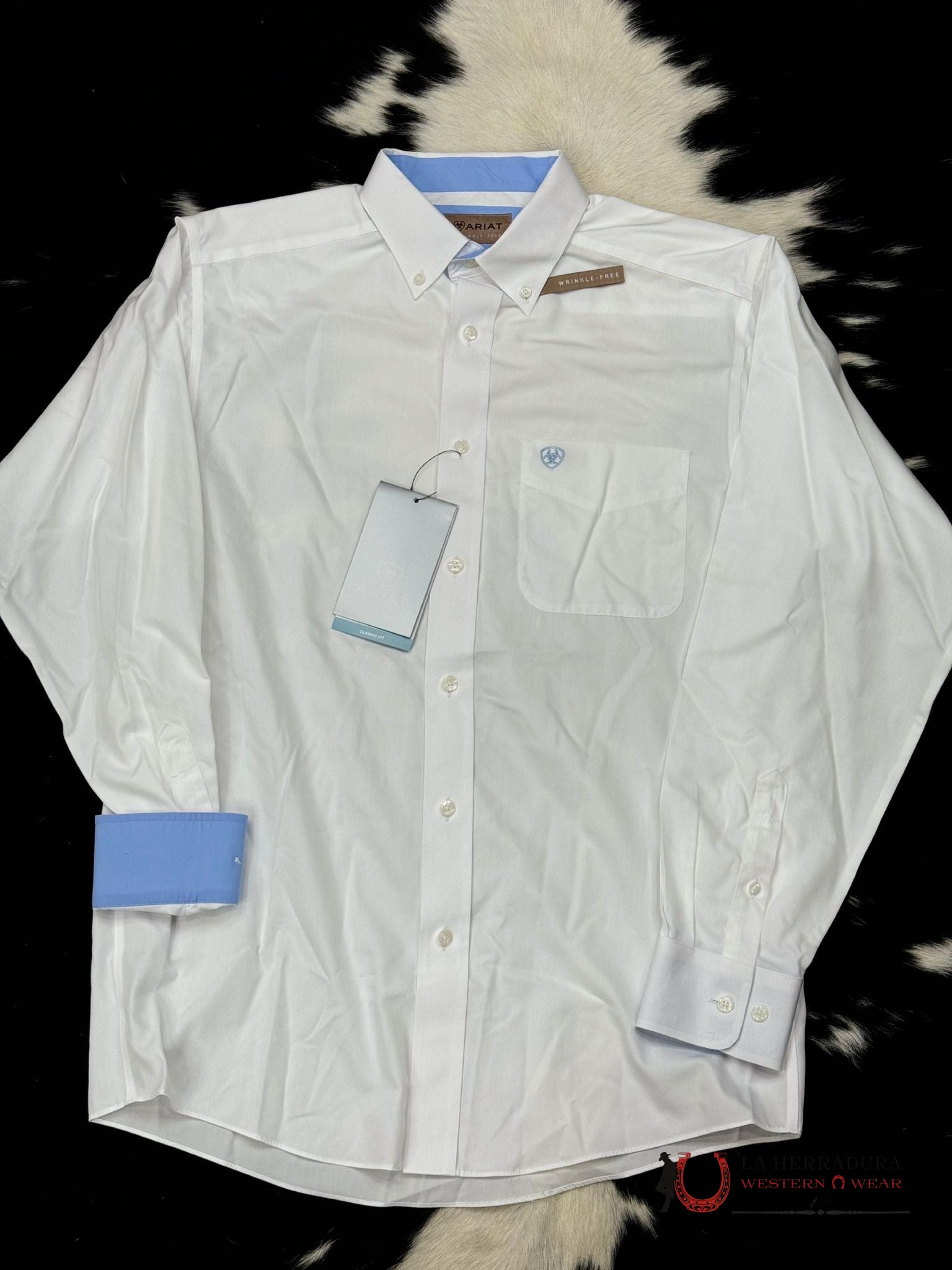 Ariat Wrinkle Free Solod White Long Sleeve Shirt Ropa Hombres