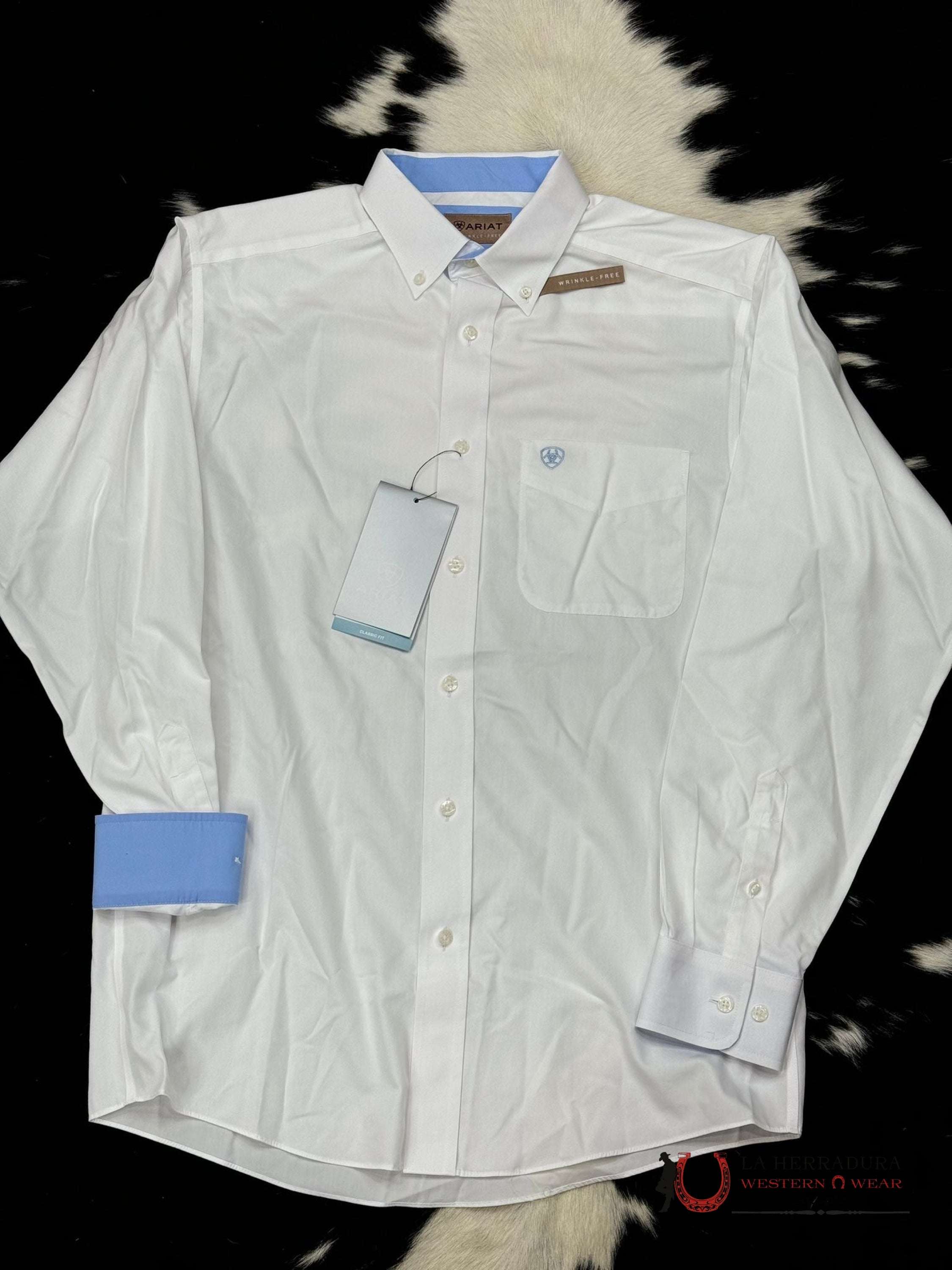 Ariat Wrinkle Free Solod White Long Sleeve Shirt Ropa Hombres