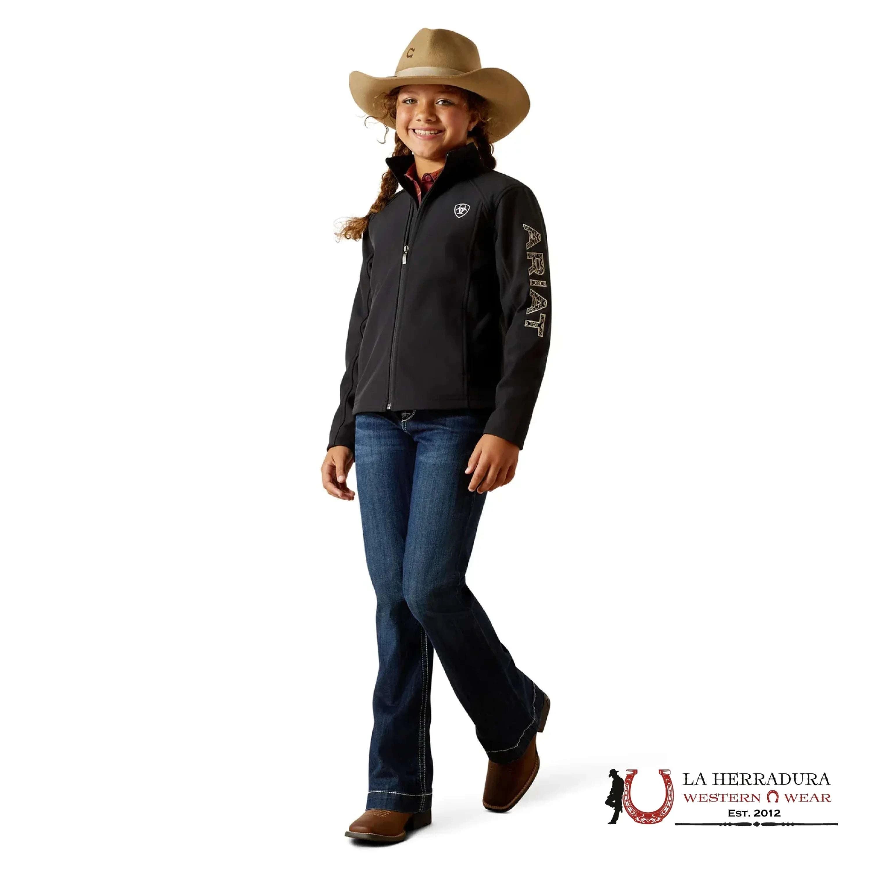 ARIAT YOUTH SOFT SHELL JACKET TEAM LOGO BLACK/SOUTHWEST MINIMAL PRINT 10062867 NIÑOS