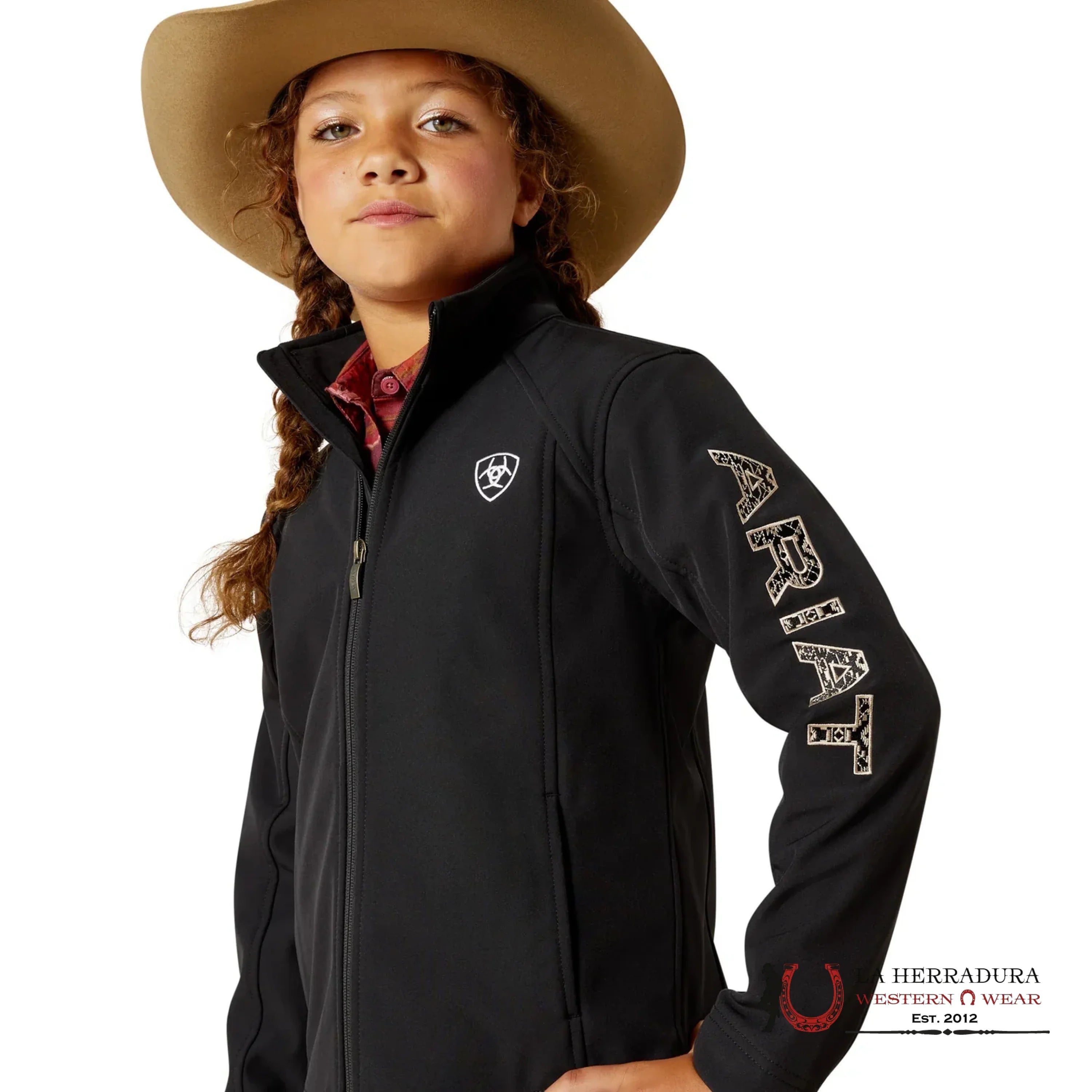 ARIAT YOUTH SOFT SHELL JACKET TEAM LOGO BLACK/SOUTHWEST MINIMAL PRINT 10062867 NIÑOS