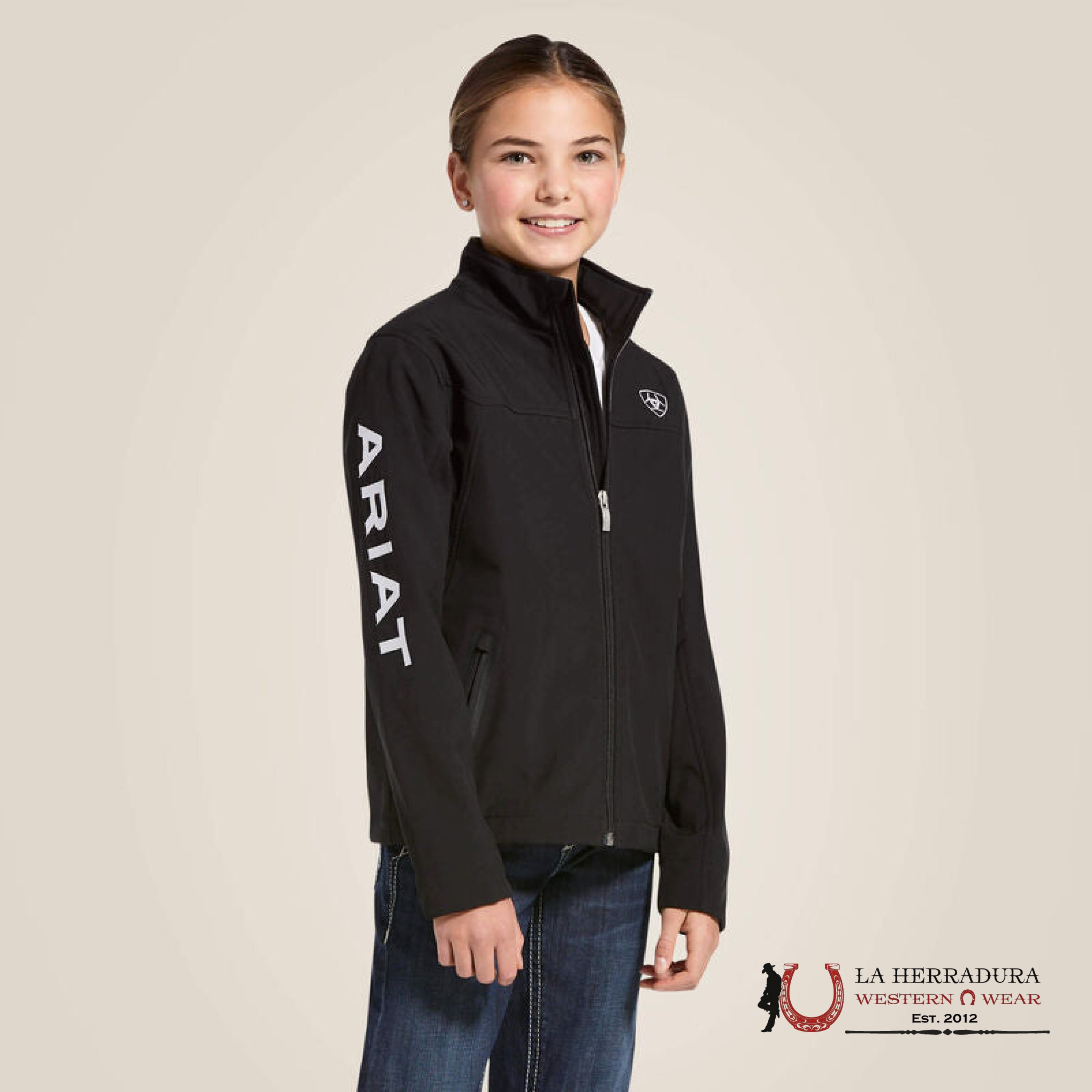 Ariat Youth Soft Shell Jacket Team Logo Black/White Unisex Niños